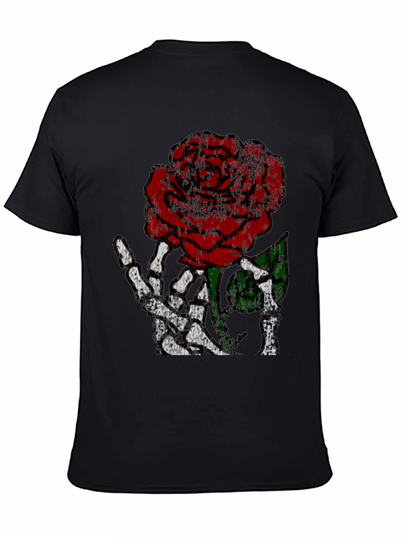Rose Skeleton Hand Graphic Tee - Edgy Black T-Shirt