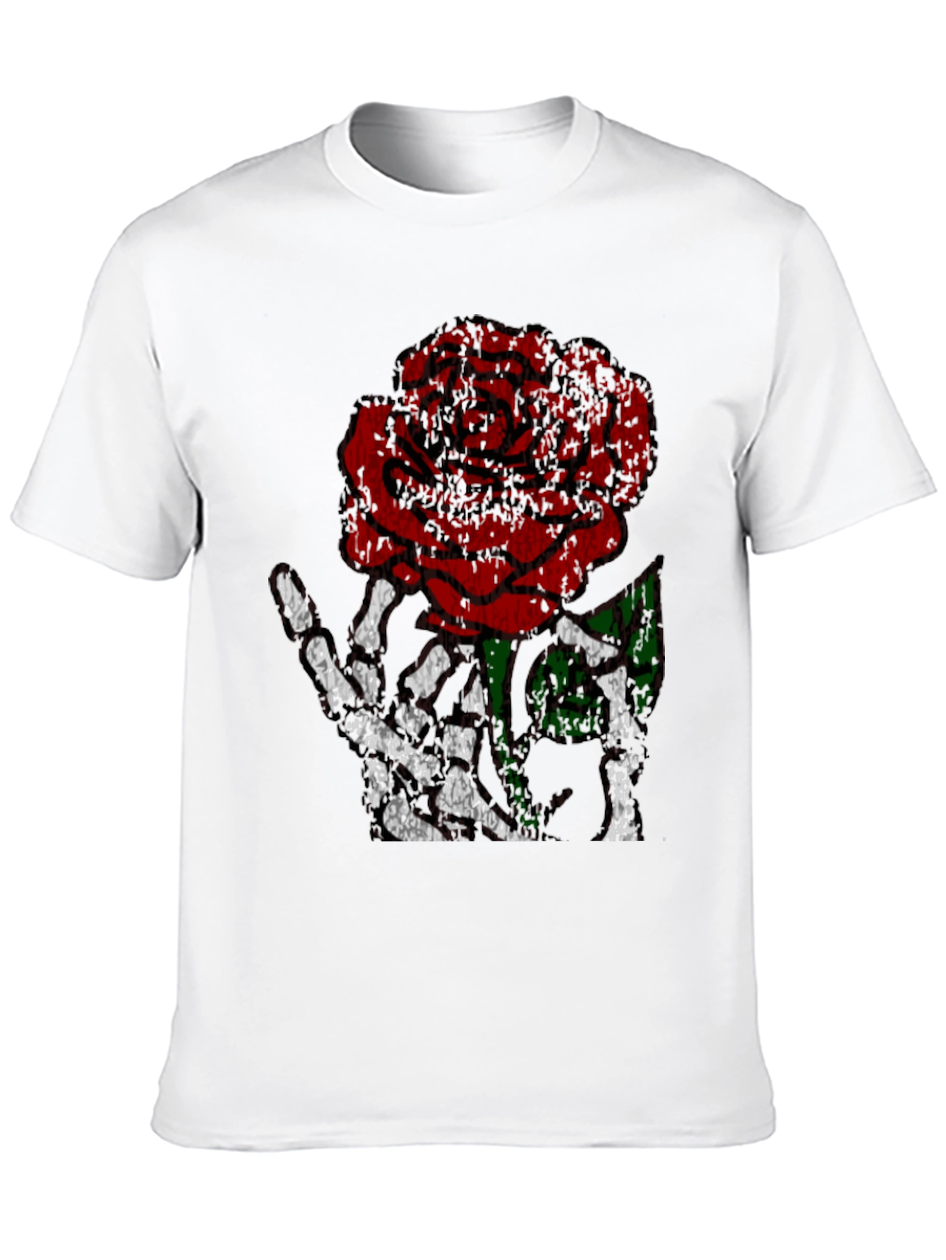 Rose Skeleton Hand Graphic Tee - Edgy Black T-Shirt