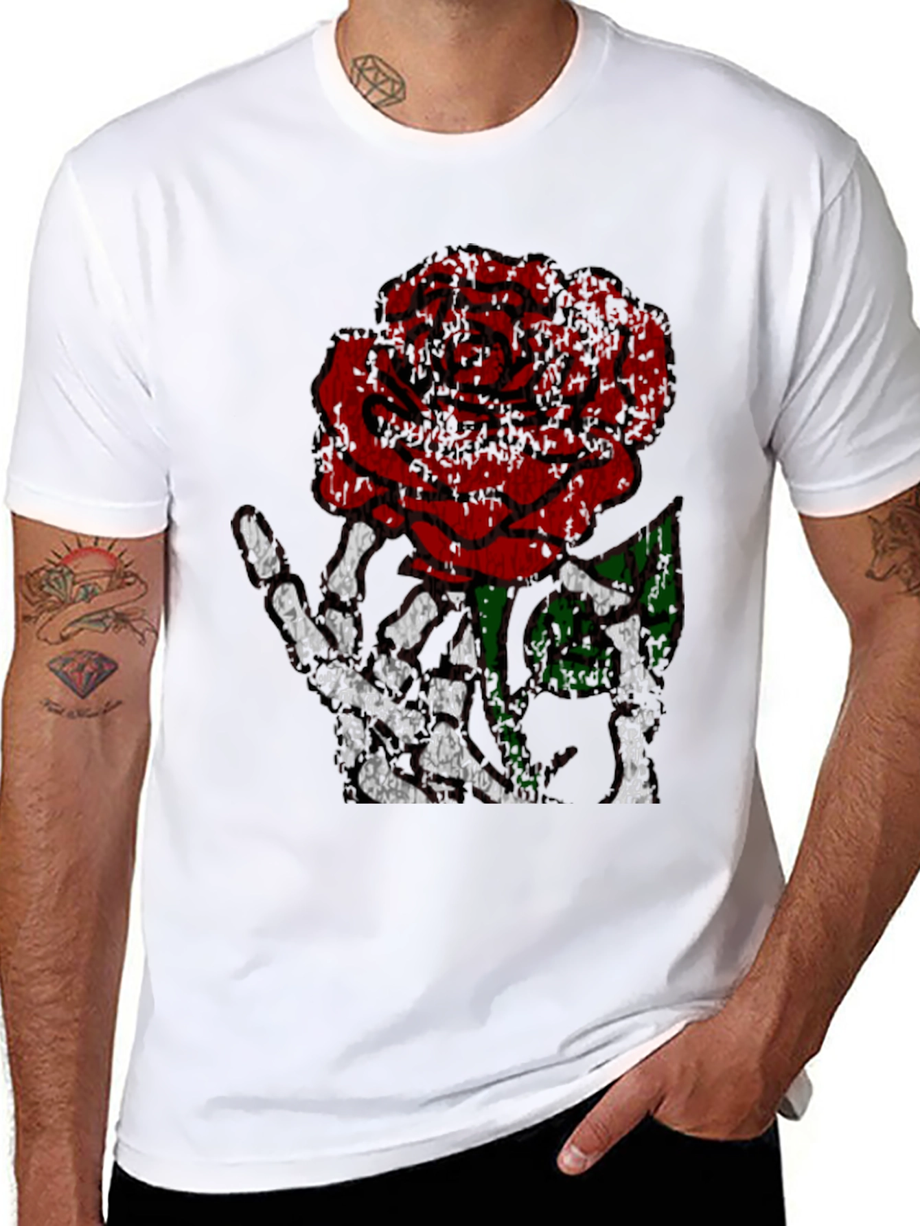 Rose Skeleton Hand Graphic Tee - Edgy Black T-Shirt
