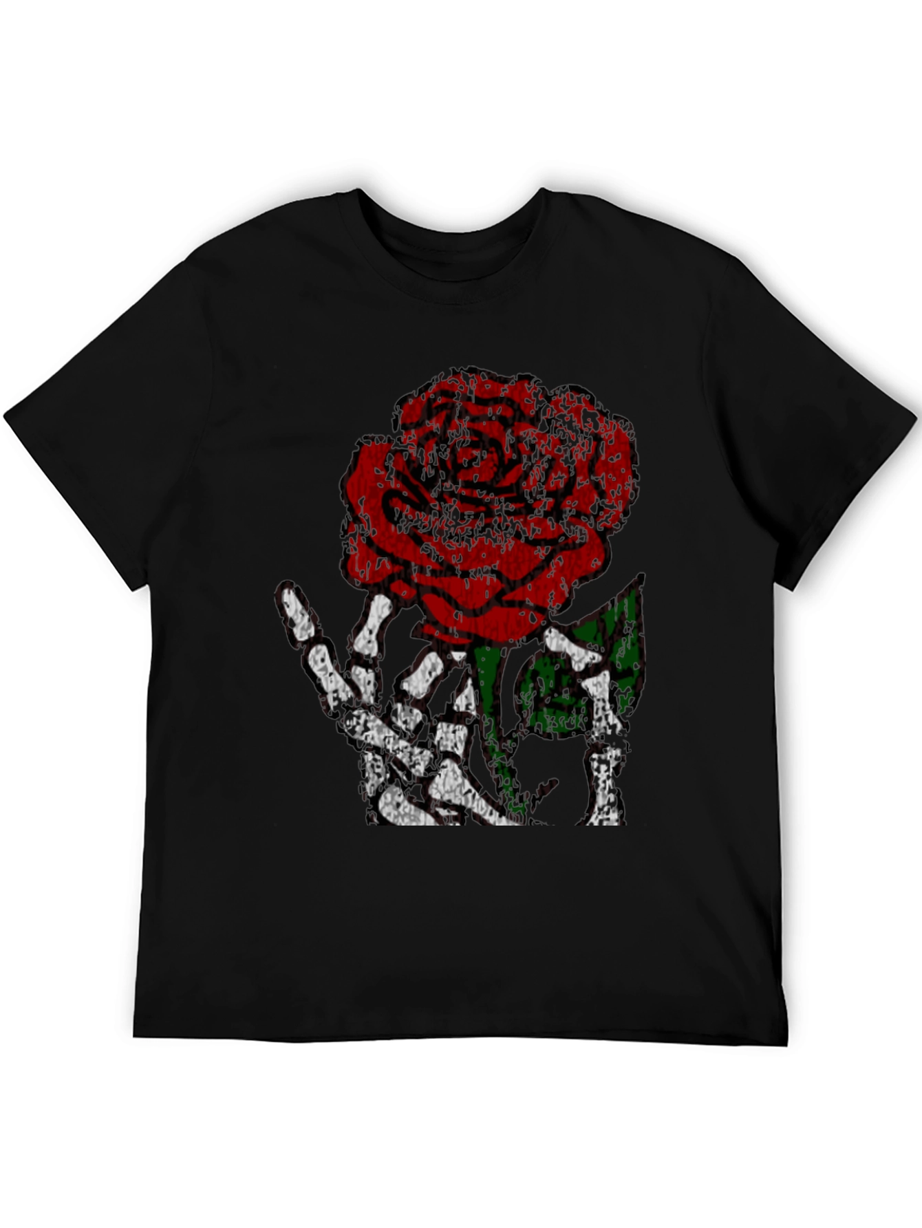 Rose Skeleton Hand Graphic Tee - Edgy Black T-Shirt