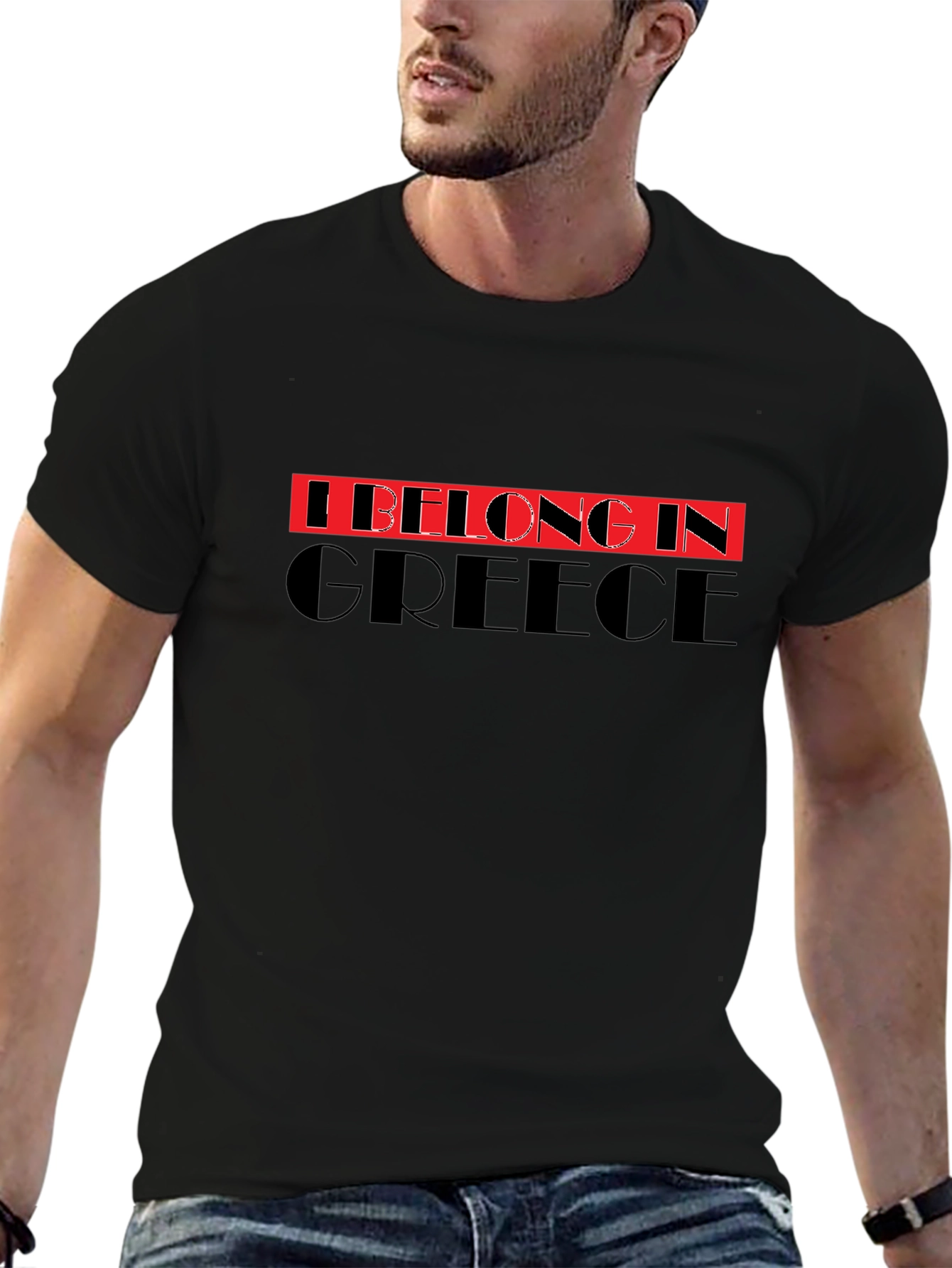 Greece Belonging T-Shirt - Black Crew Neck