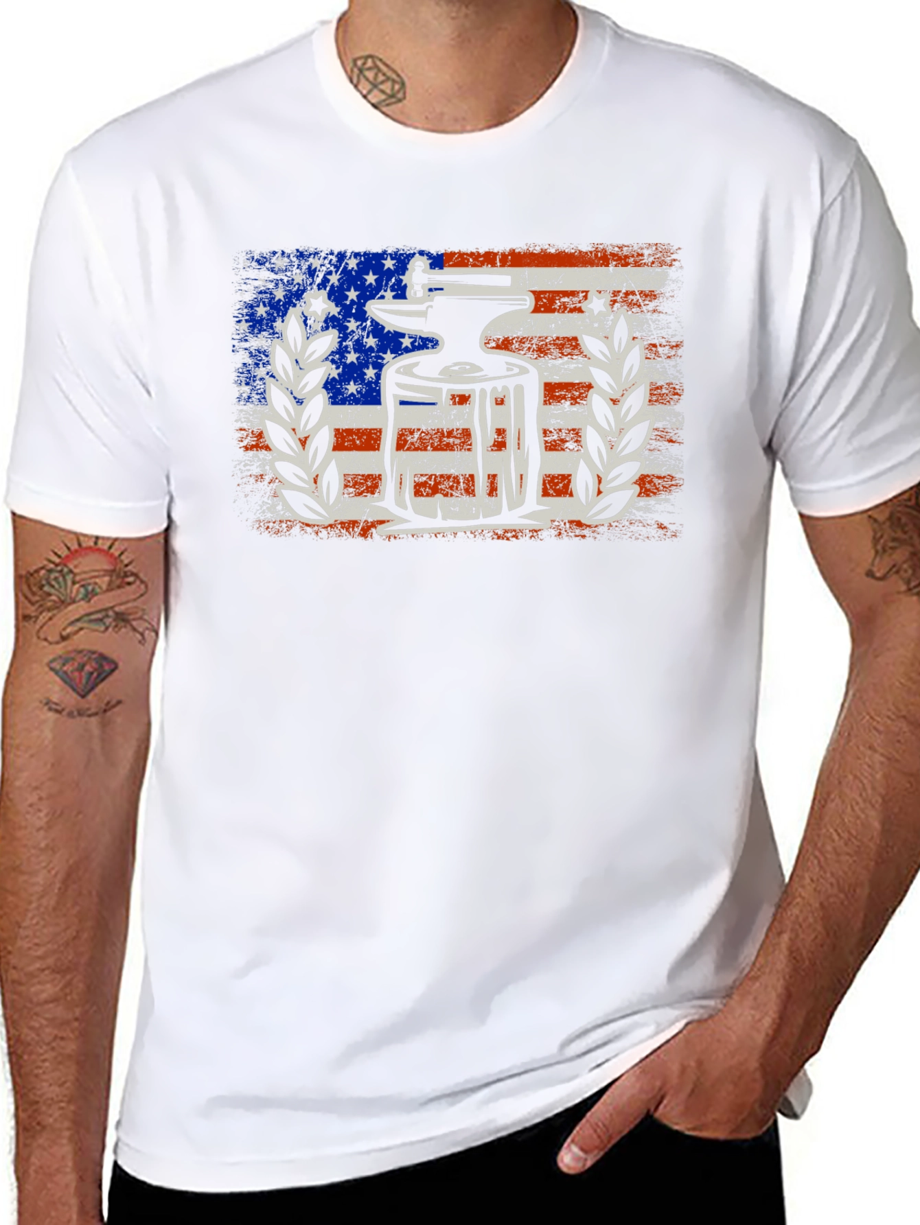 Anvil & Hammer Patriotic T-Shirt - USA Flag Design