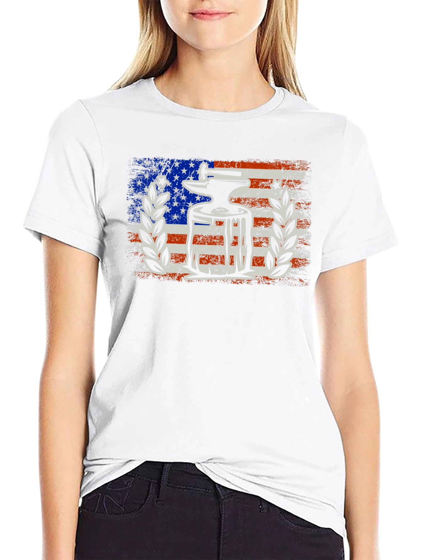 Anvil & Hammer Patriotic T-Shirt - USA Flag Design