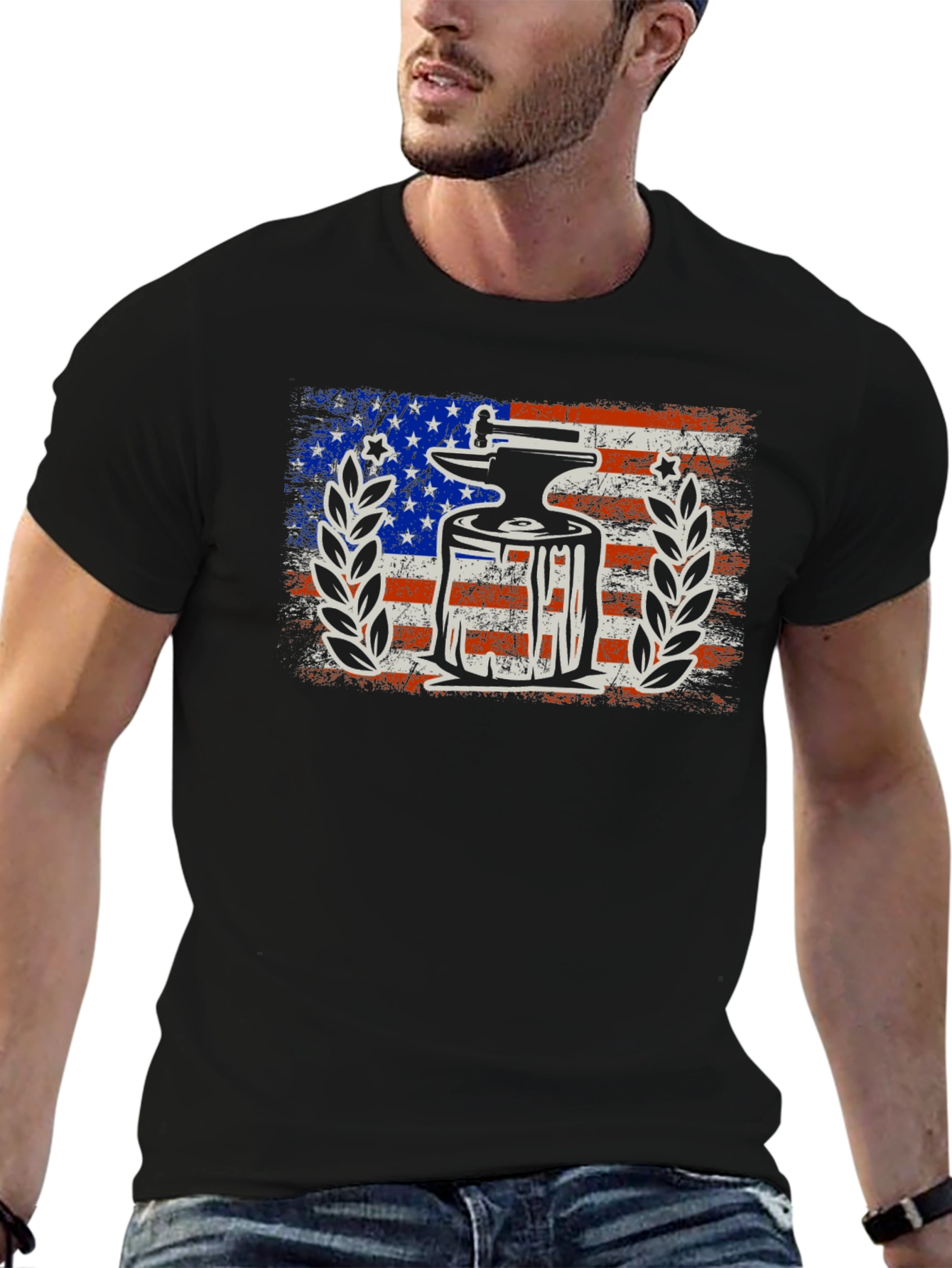 Anvil & Hammer Patriotic T-Shirt - USA Flag Design