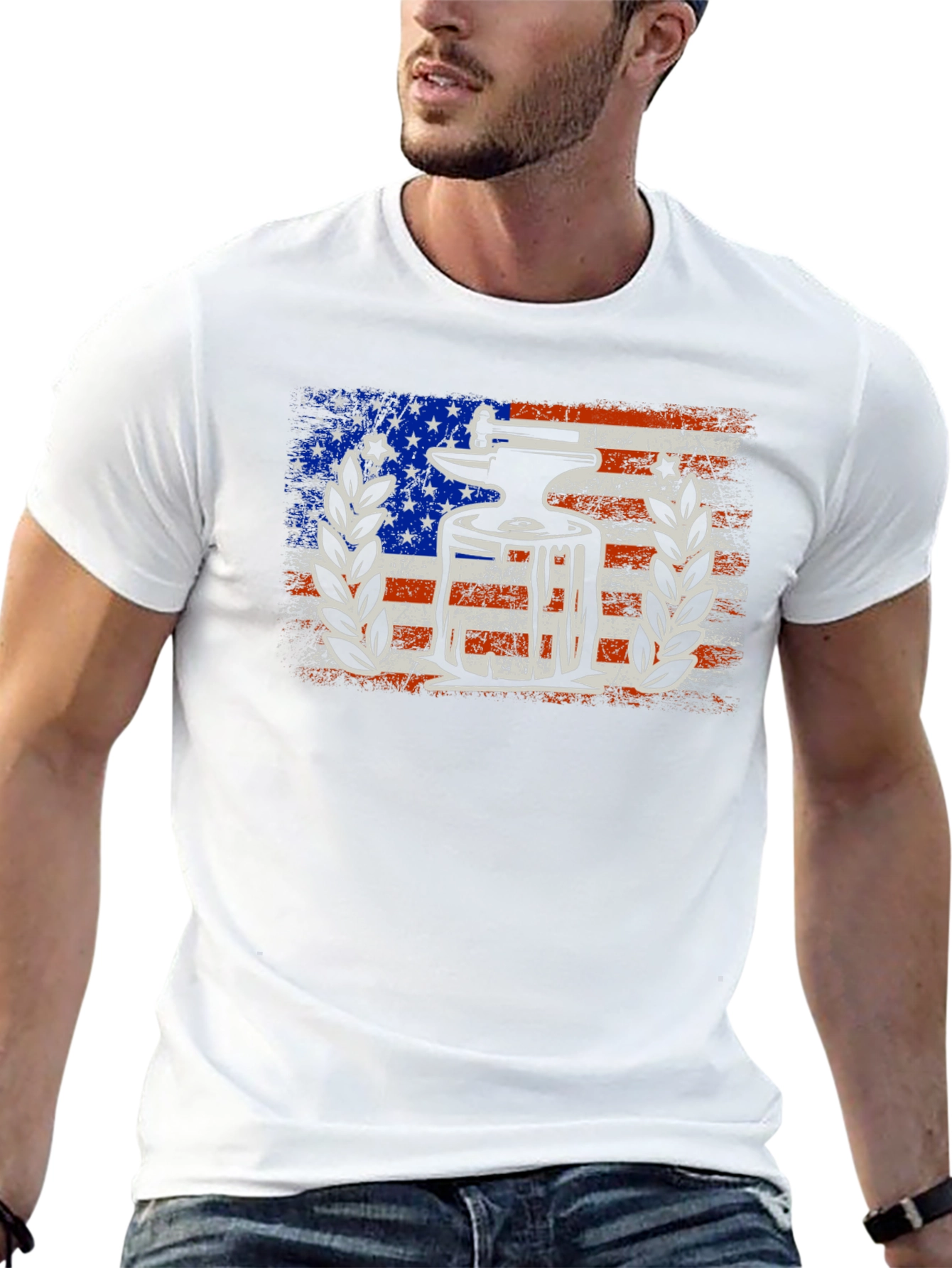Anvil & Hammer Patriotic T-Shirt - USA Flag Design