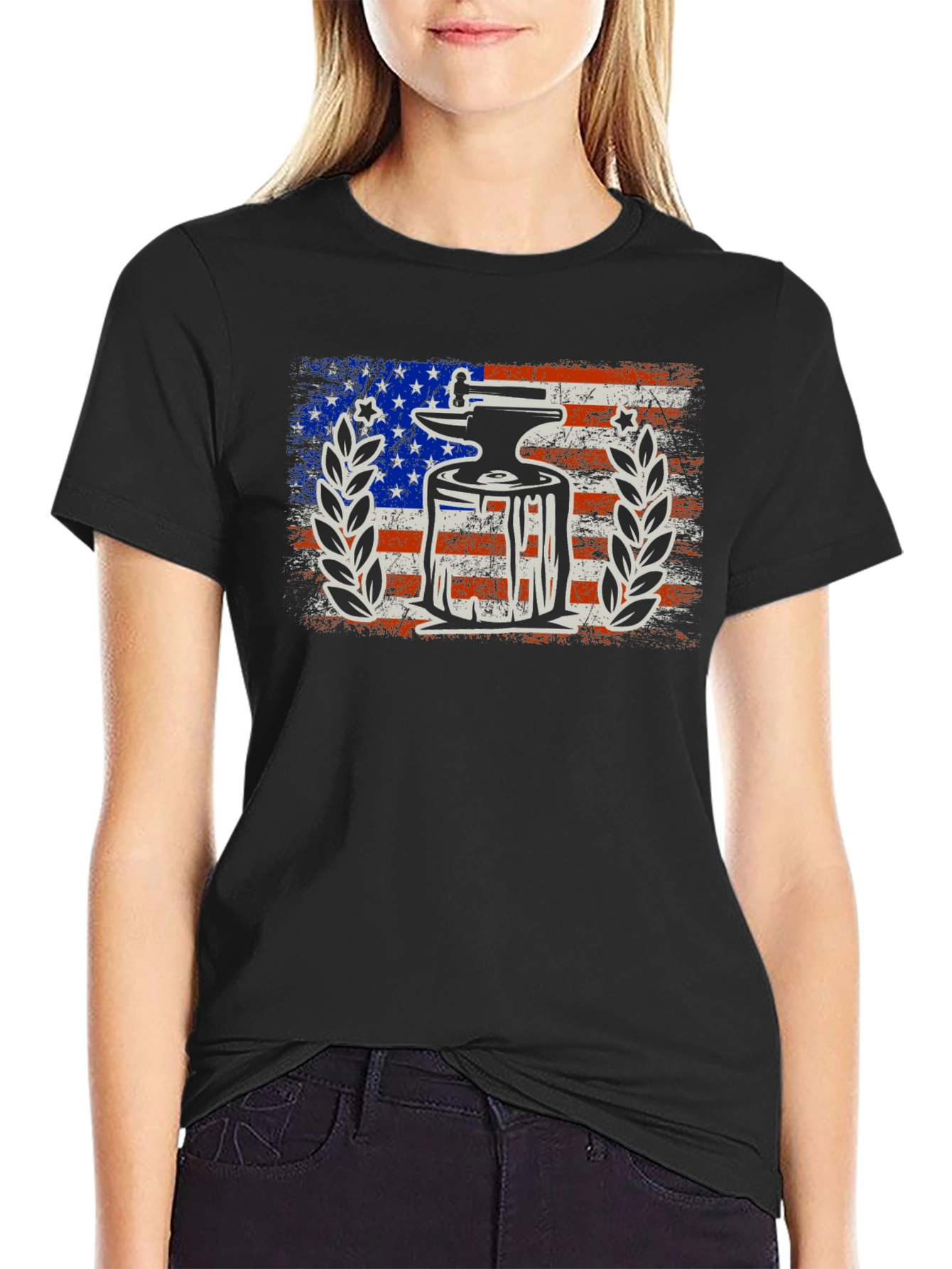 Anvil & Hammer Patriotic T-Shirt - USA Flag Design