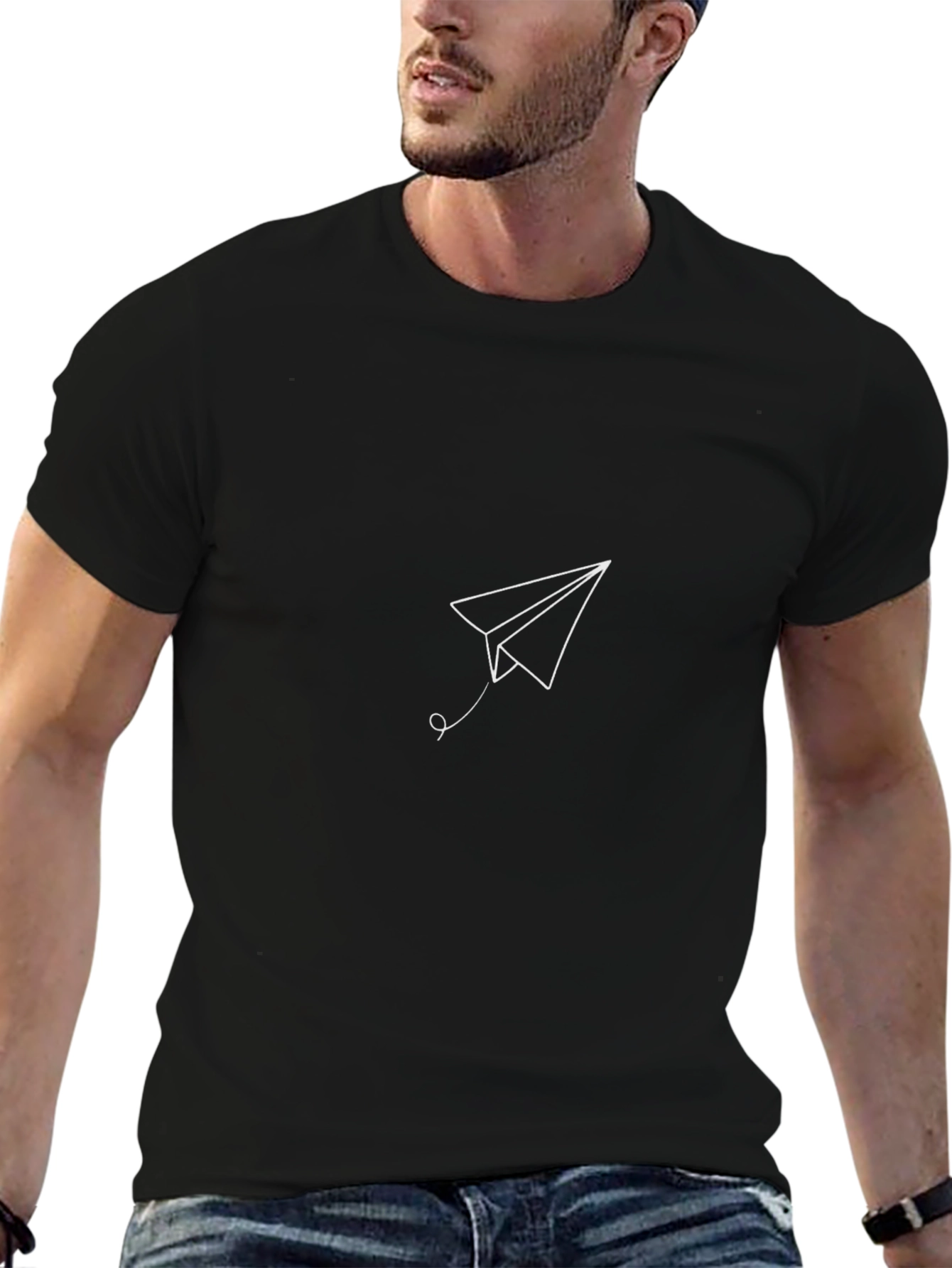 Minimalist Paper Plane Graphic Black T-Shirt