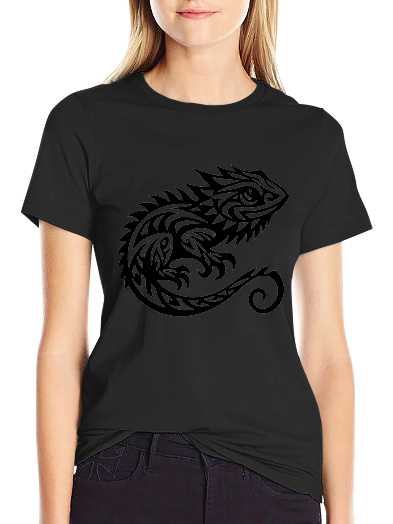 Tribal Lizard Graphic Tee - Black