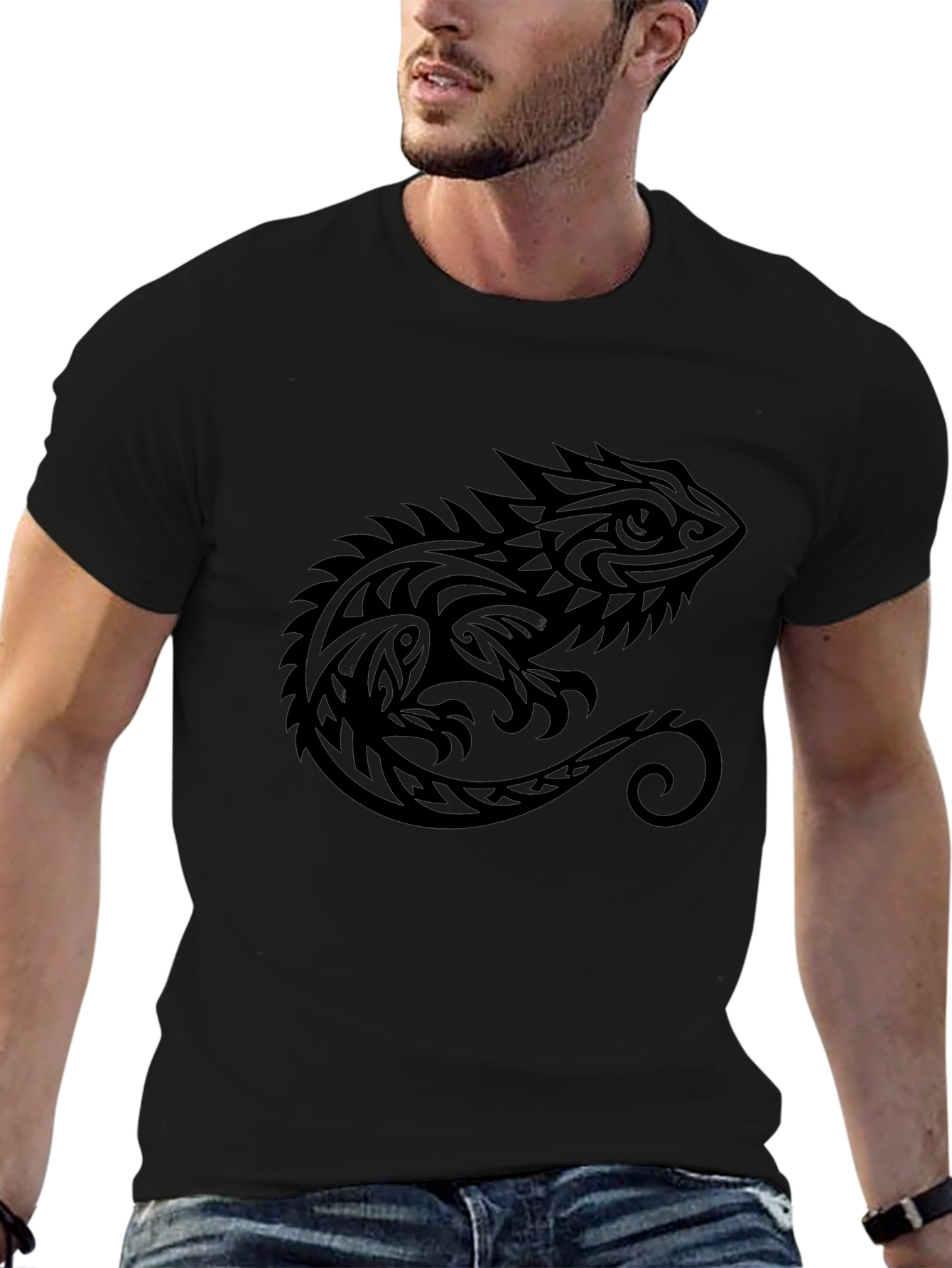 Tribal Lizard Graphic Tee - Black