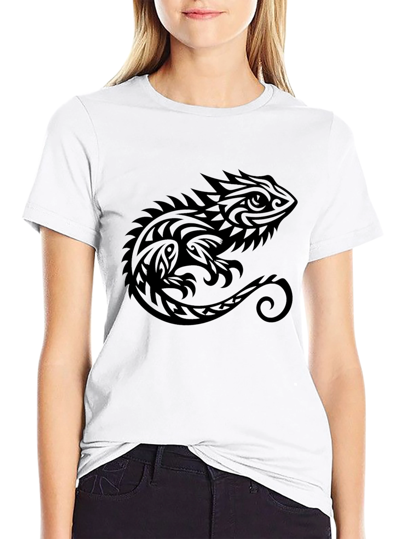 Tribal Lizard Graphic Tee - Black