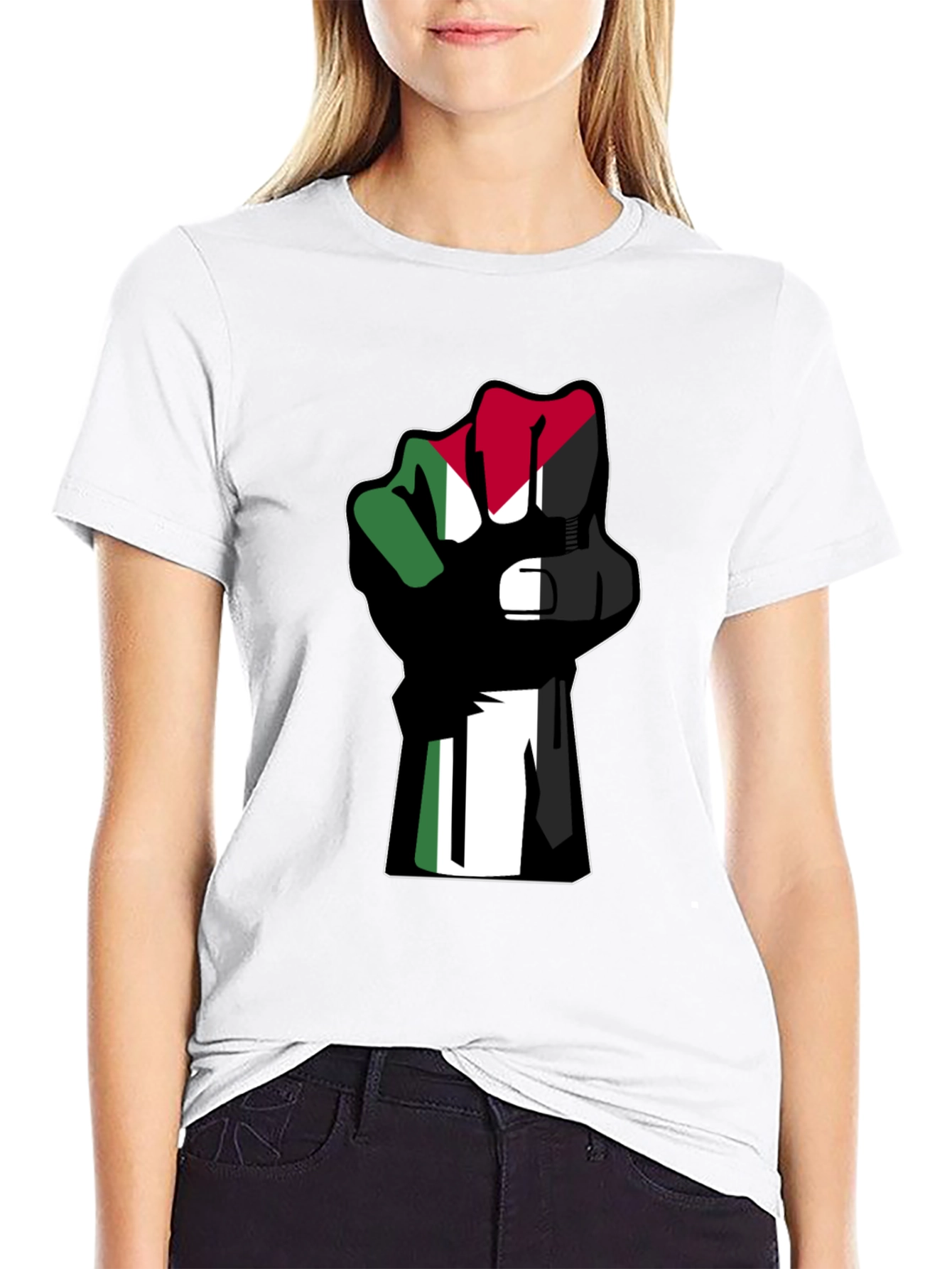 Flag Fist Black T-Shirt - Palestine Solidarity