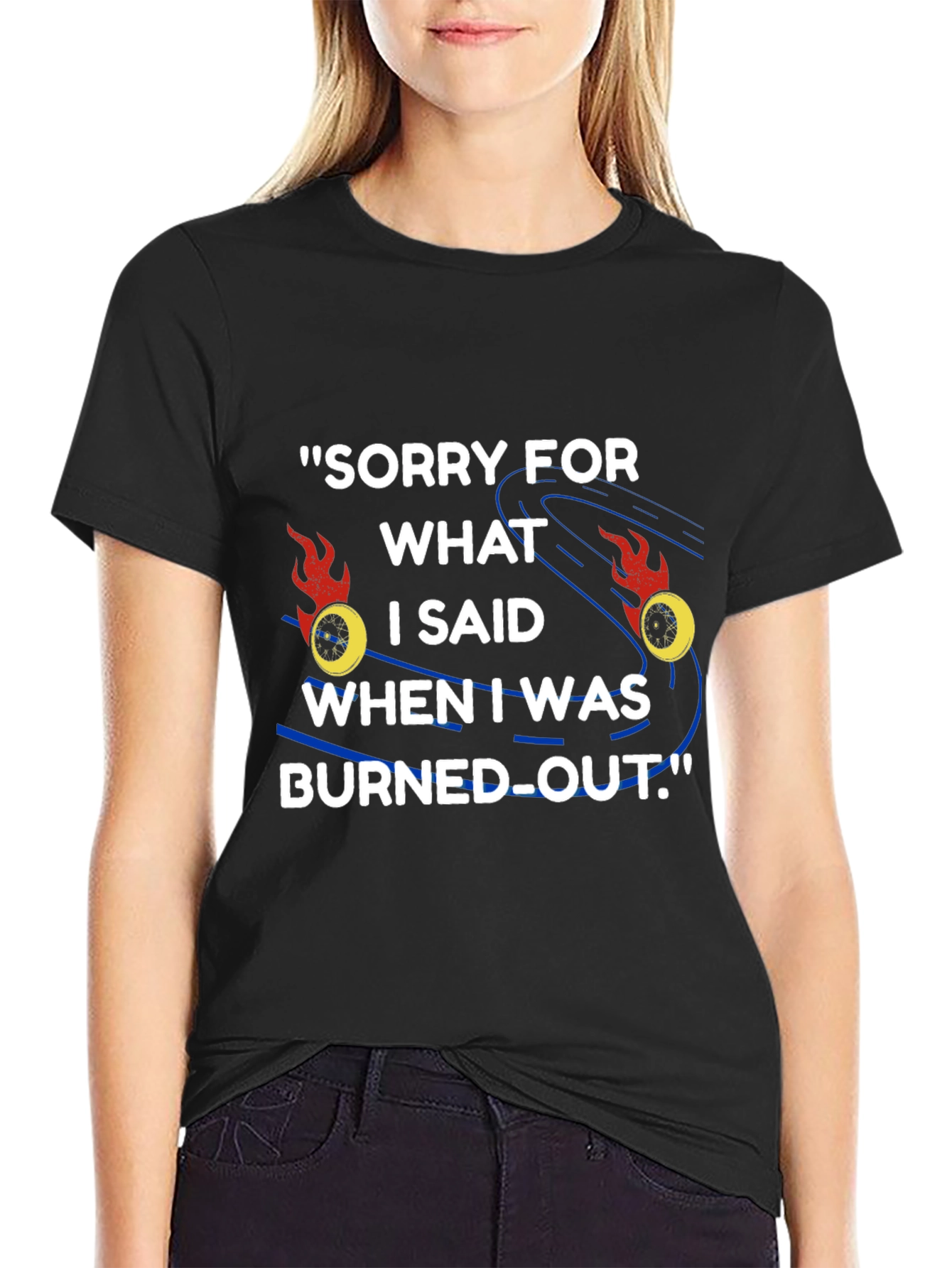 Burned Out Apology Graphic Tee - Black
