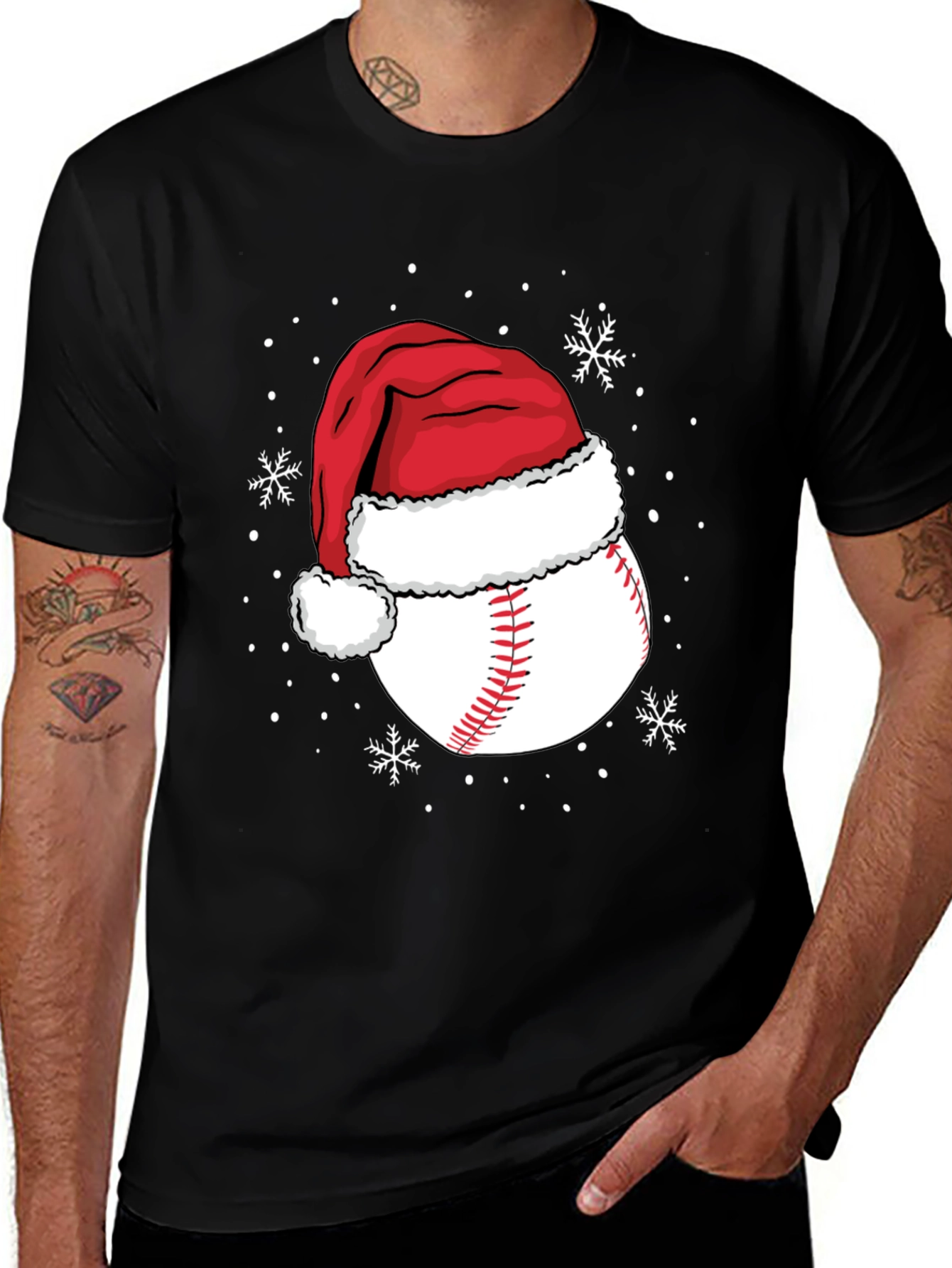 Baseball Santa Hat Christmas Graphic Tee