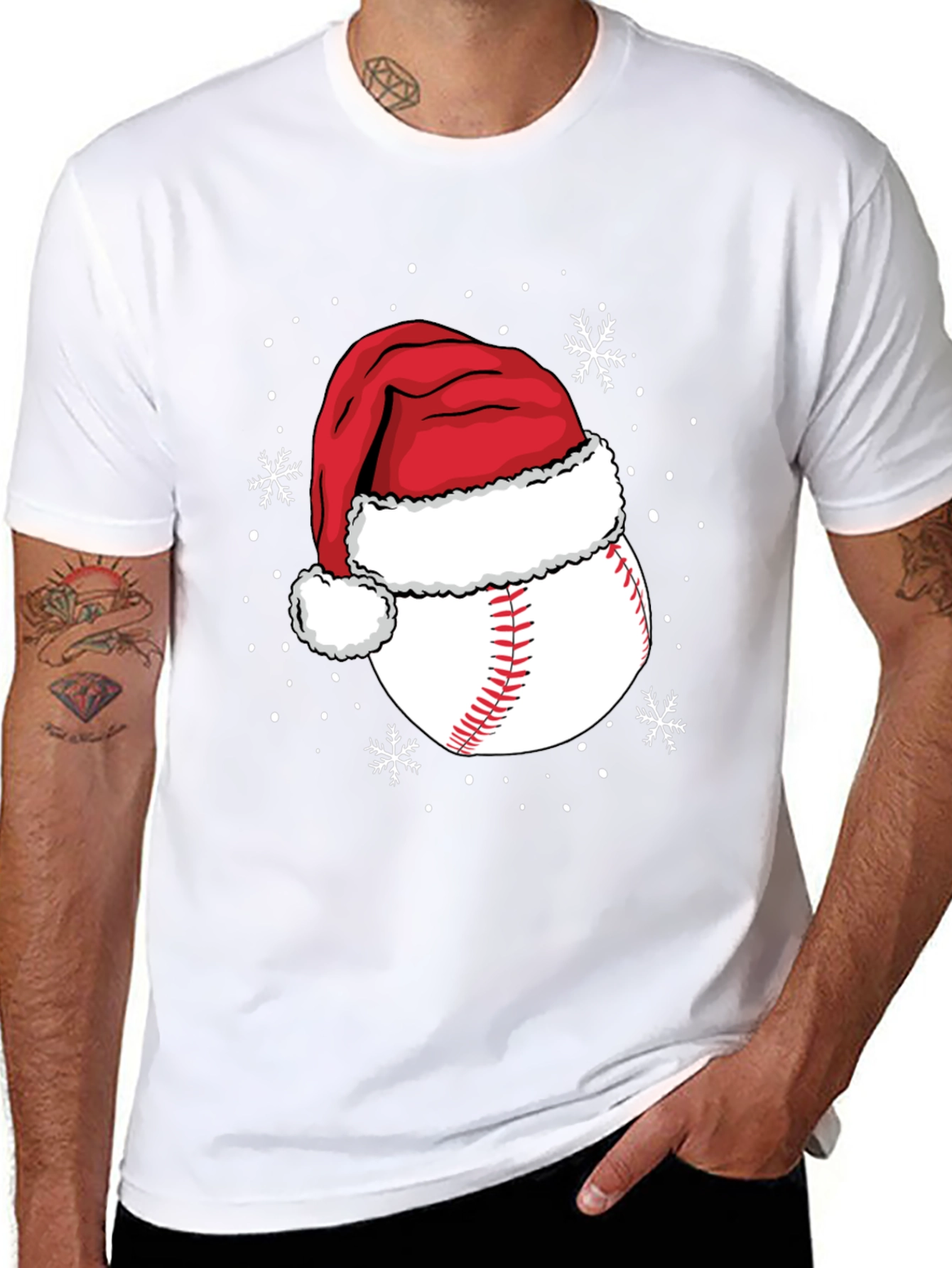 Baseball Santa Hat Christmas Graphic Tee