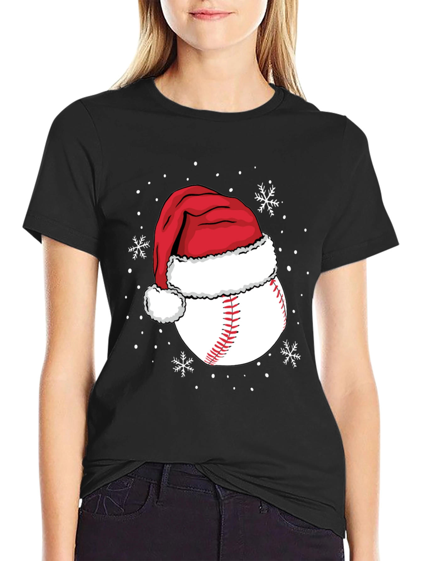 Baseball Santa Hat Christmas Graphic Tee