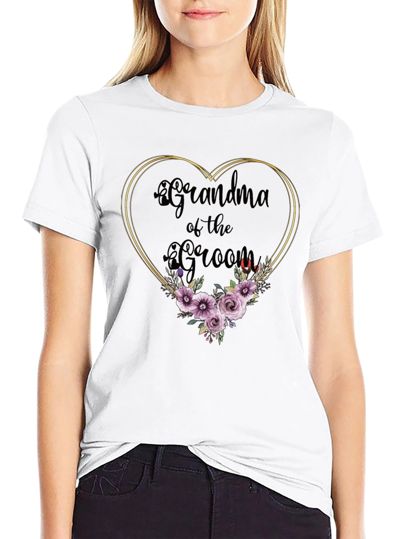 Grandma of the Groom Floral Heart Tee