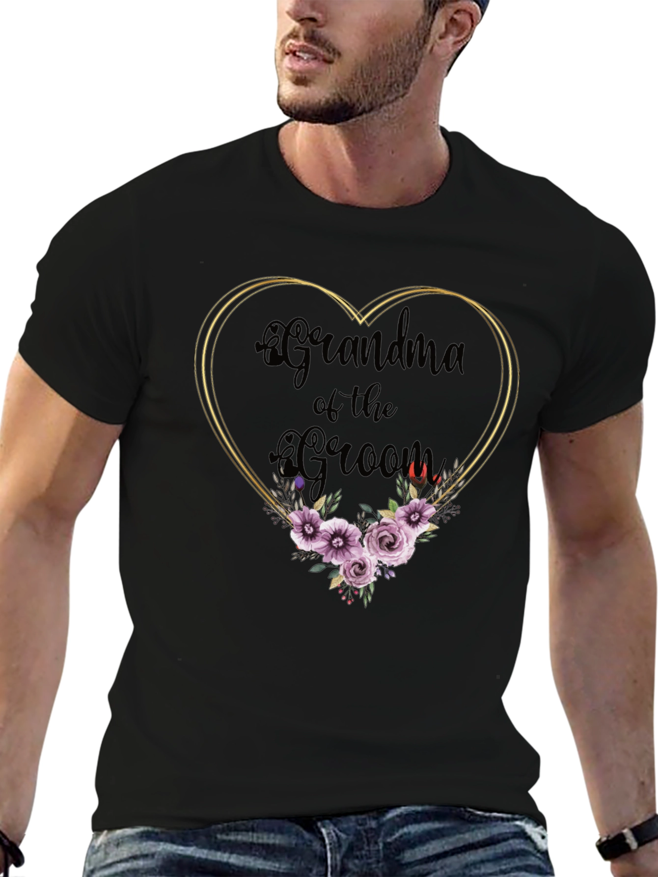 Grandma of the Groom Floral Heart Tee
