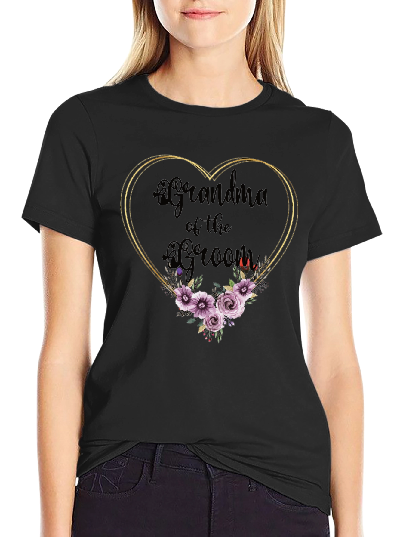 Grandma of the Groom Floral Heart Tee