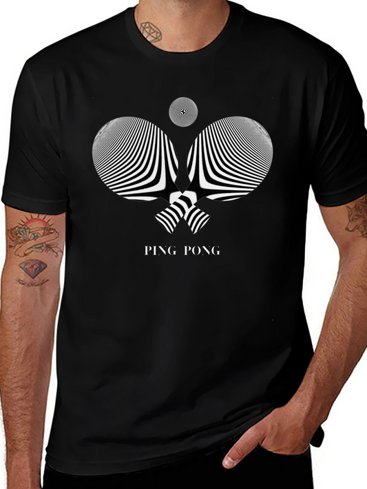 Stylish Ping Pong Graphic Tee - Black Cotton Shirt