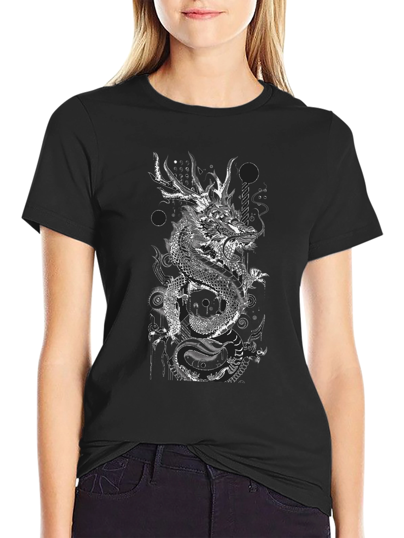 Dragon Graphic Print Black T-Shirt