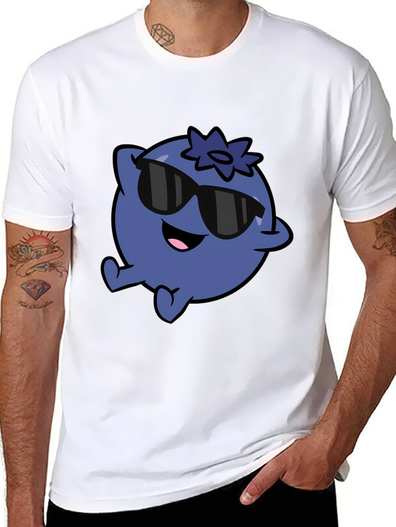 Cool Blueberry Cartoon Graphic Black T-Shirt