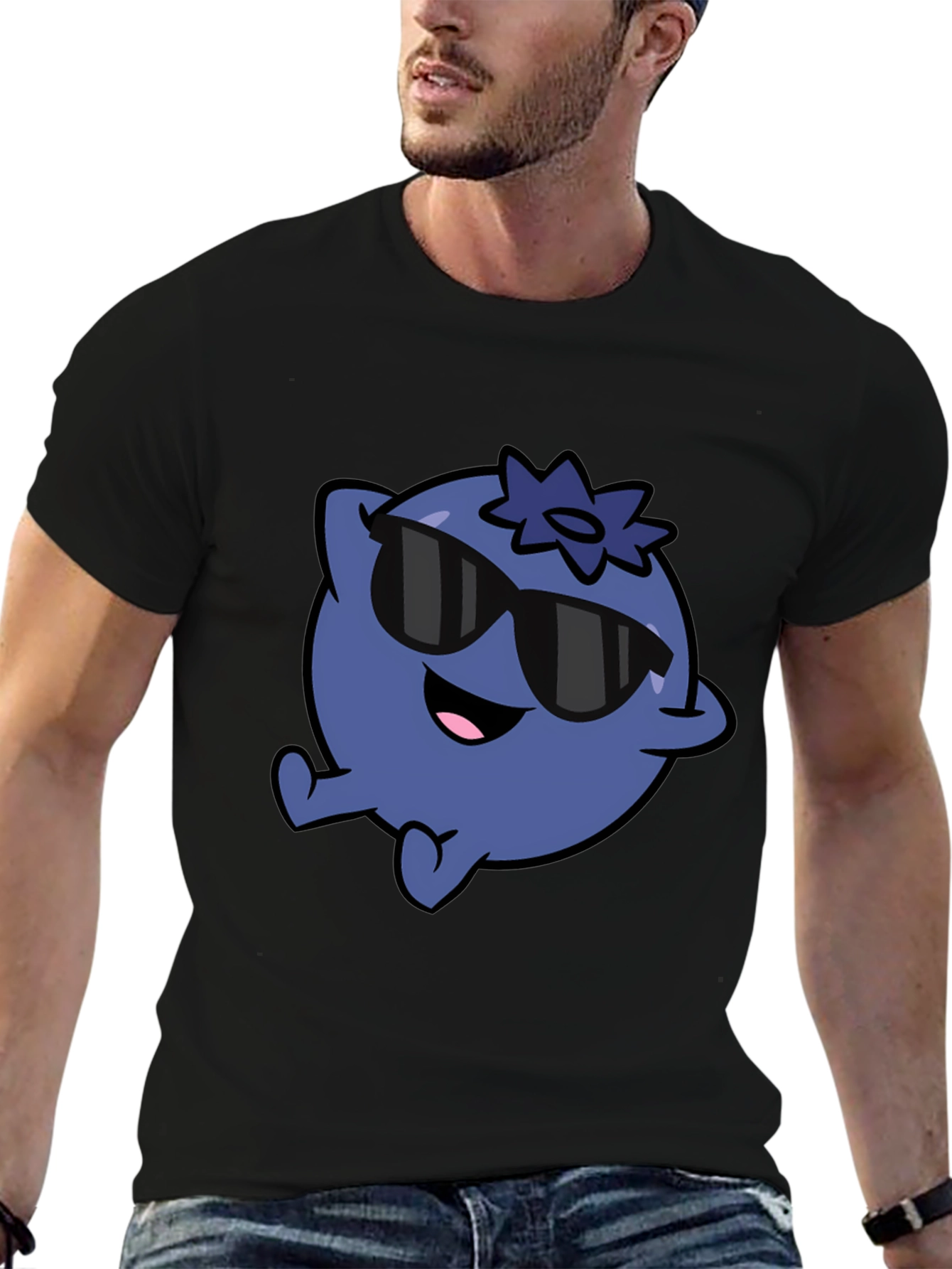 Cool Blueberry Cartoon Graphic Black T-Shirt