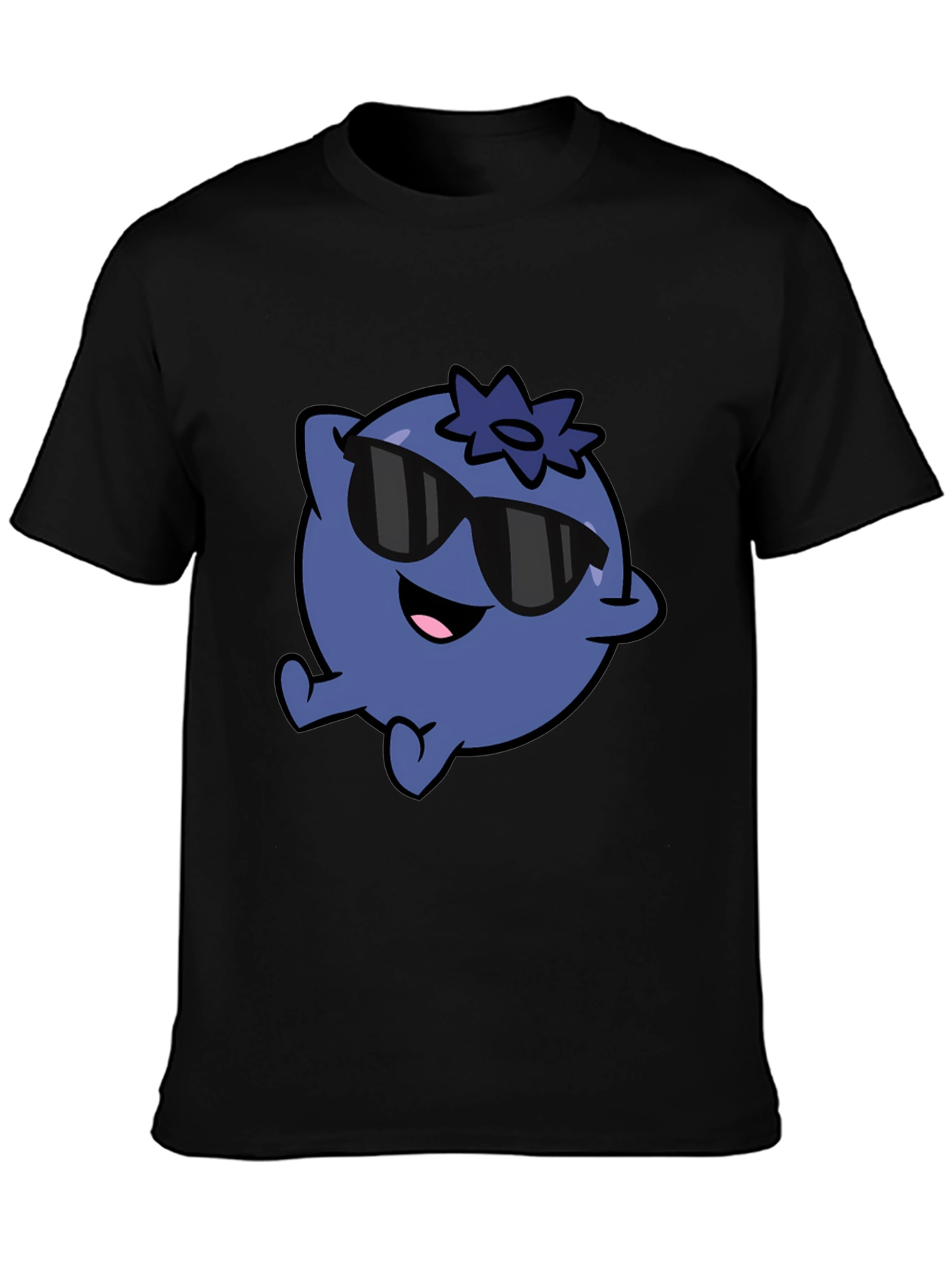 Cool Blueberry Cartoon Graphic Black T-Shirt
