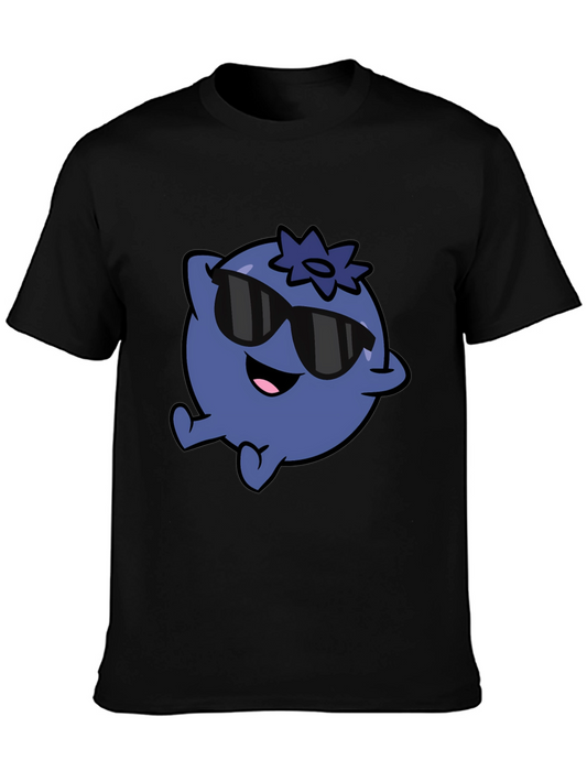 Cool Blueberry Cartoon Graphic Black T-Shirt