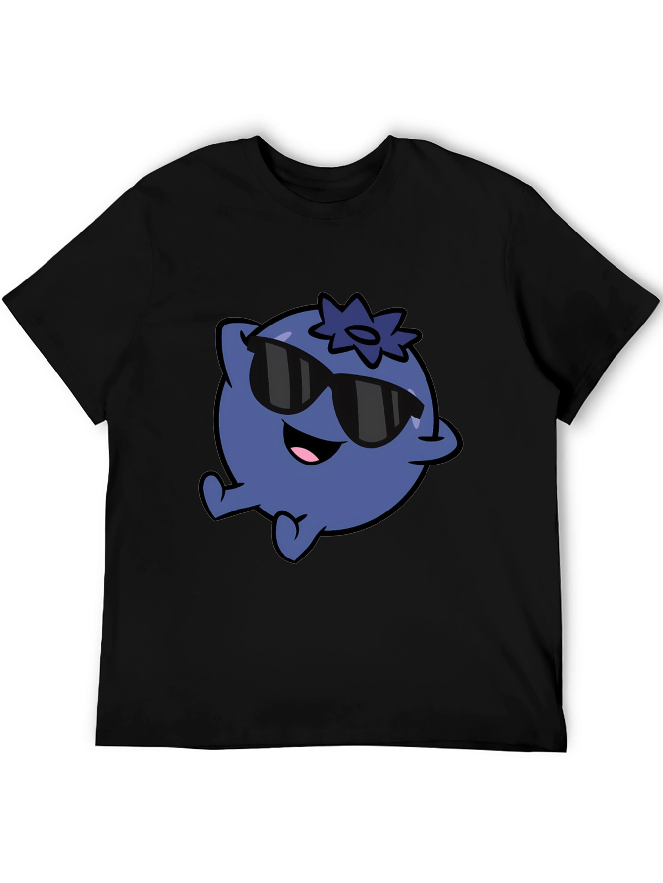 Cool Blueberry Cartoon Graphic Black T-Shirt