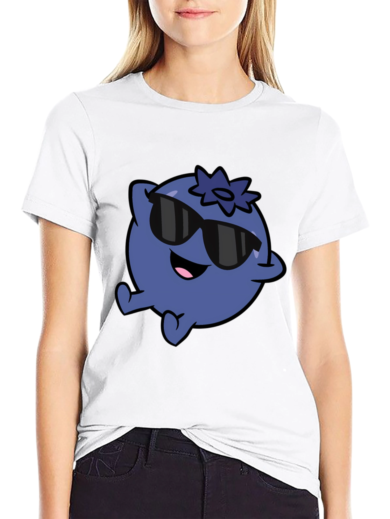 Cool Blueberry Cartoon Graphic Black T-Shirt