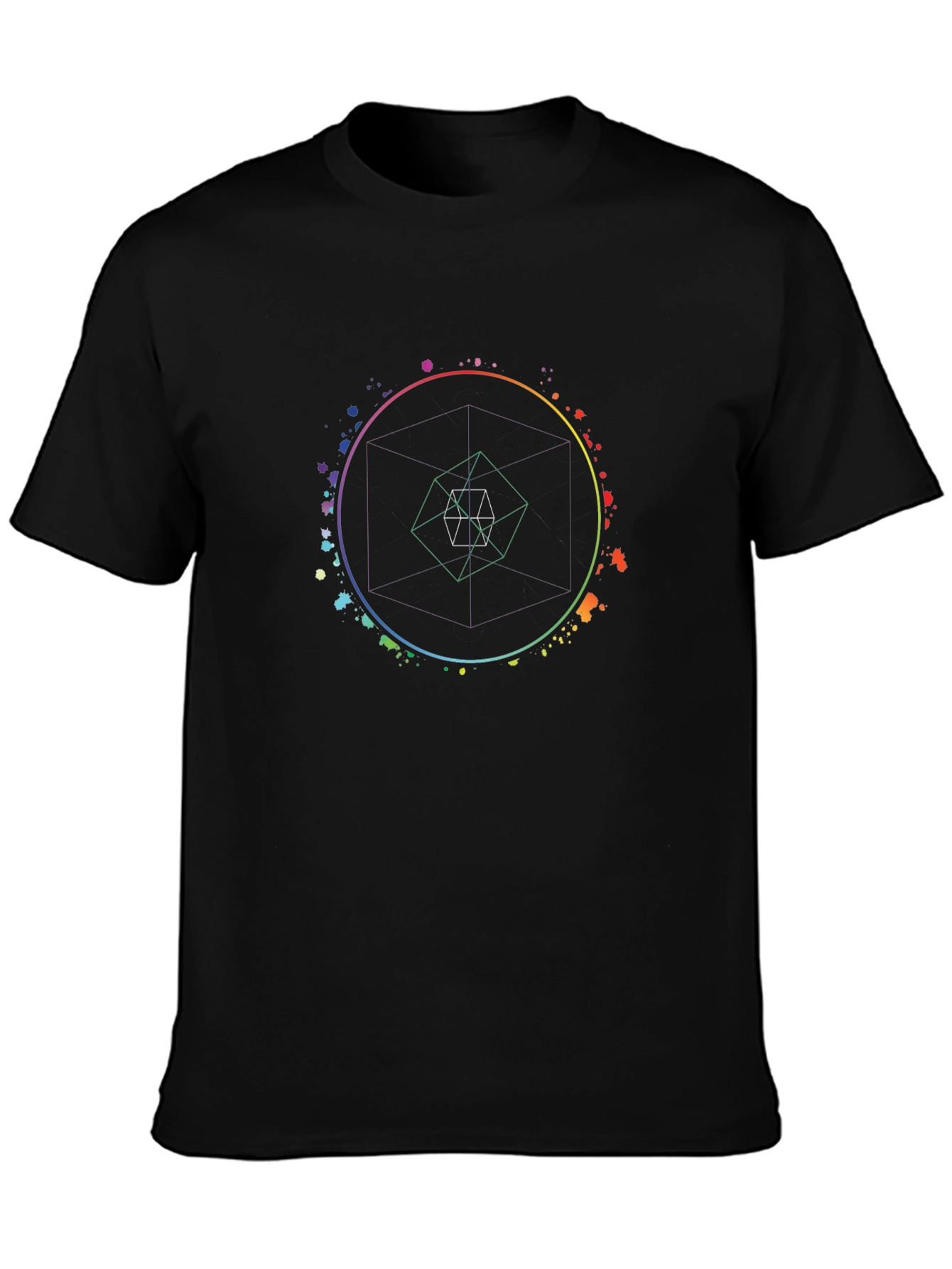 Geometric Circle Graphic Print T-Shirt - Black