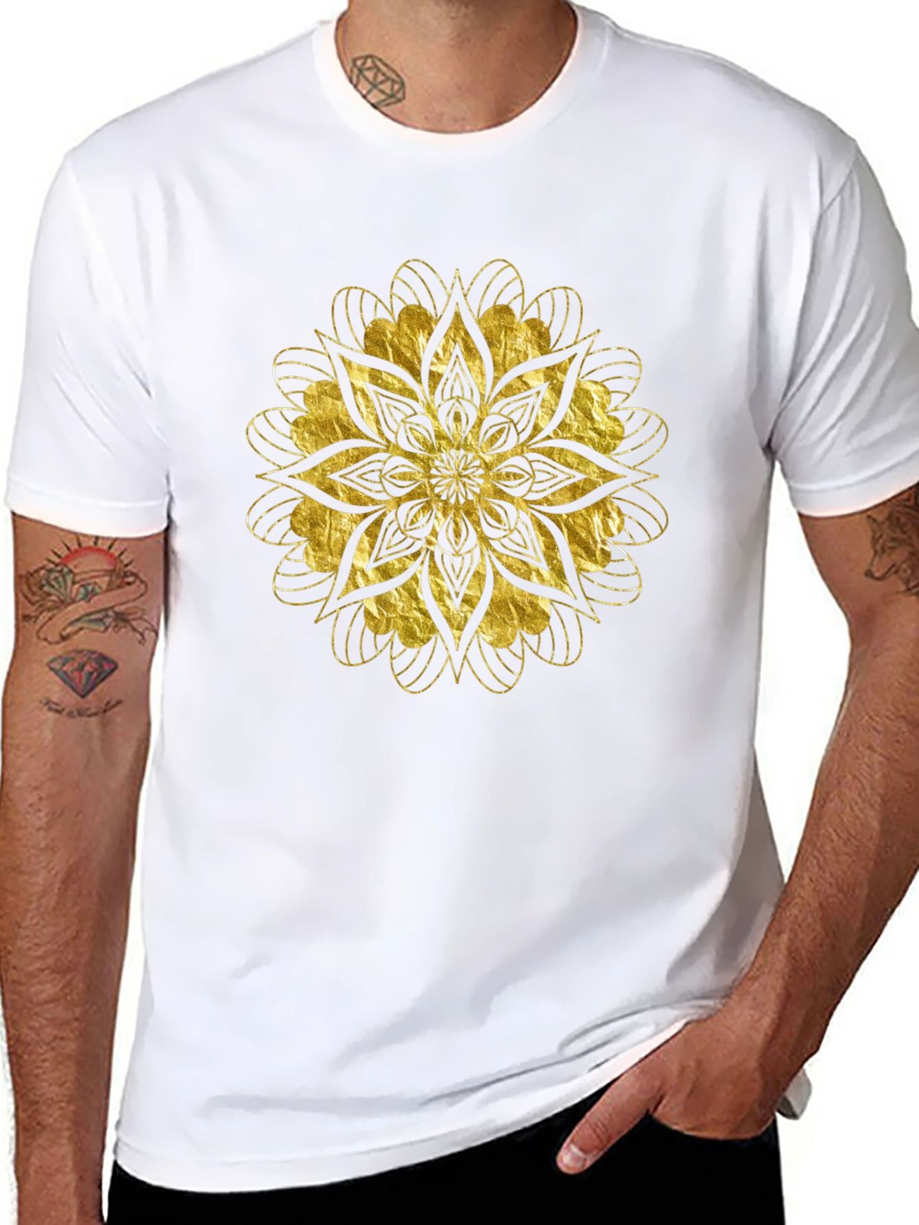 Golden Mandala Graphic Black T-Shirt