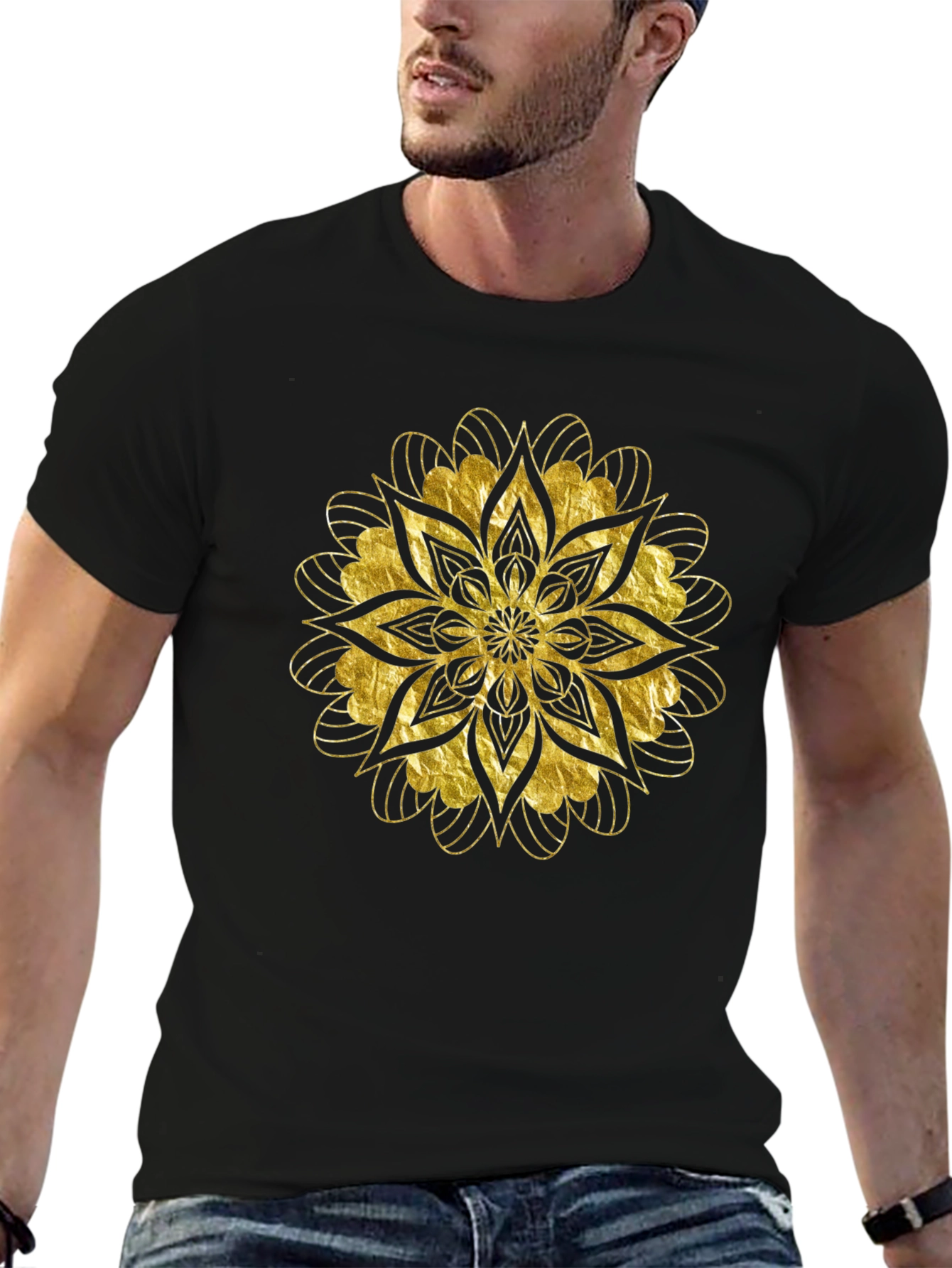 Golden Mandala Graphic Black T-Shirt