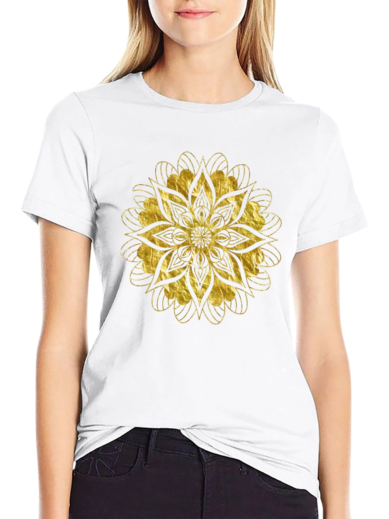 Golden Mandala Graphic Black T-Shirt