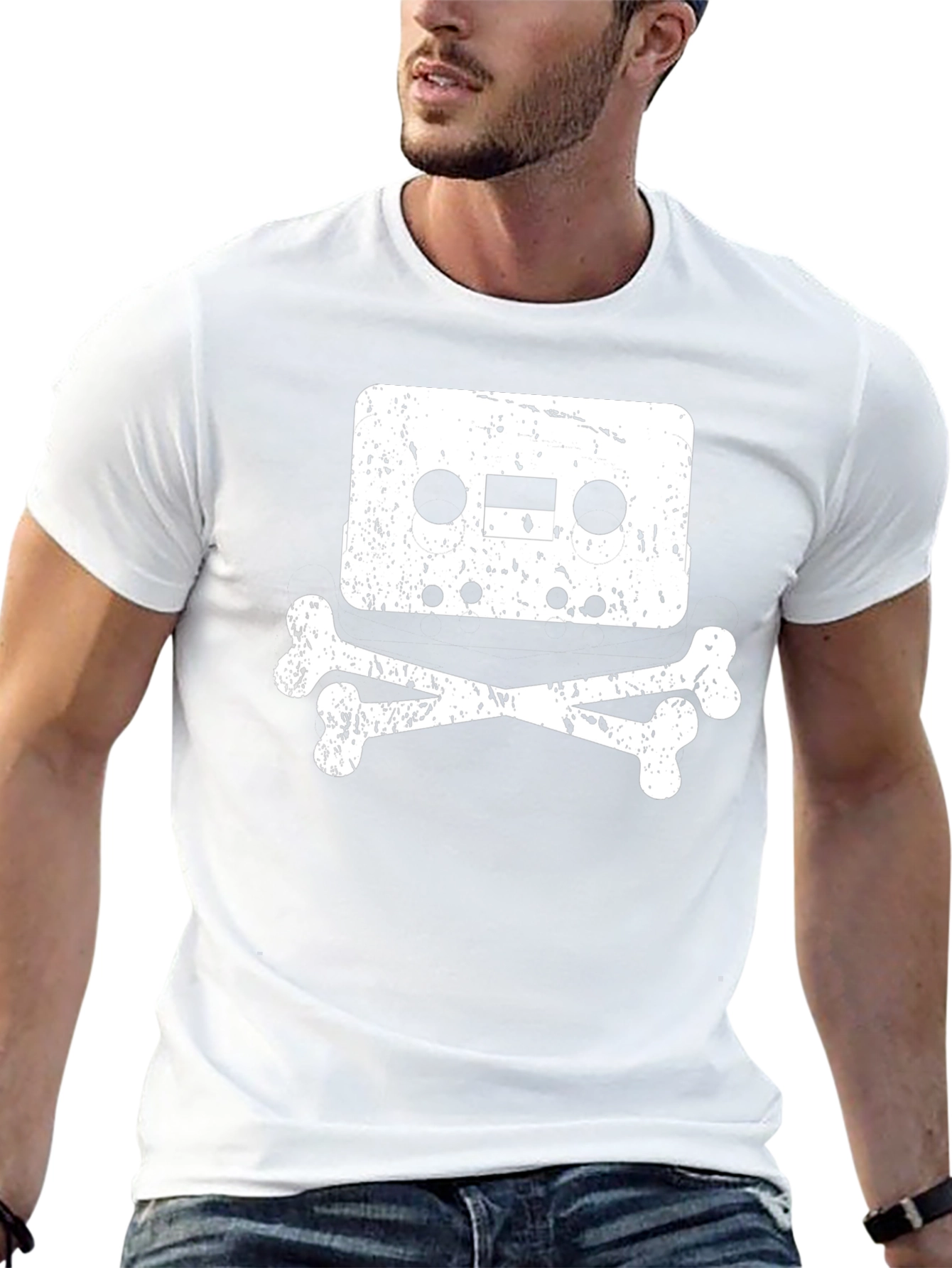 Cassette Tape Skull Graphic T-Shirt - Black