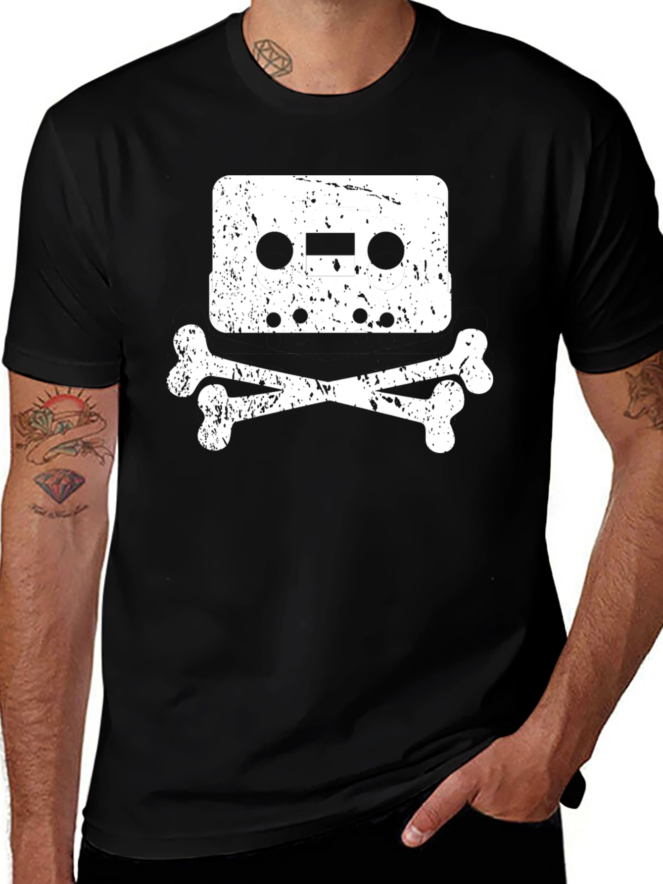 Cassette Tape Skull Graphic T-Shirt - Black