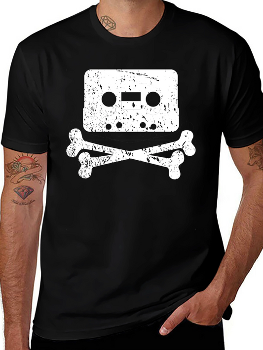 Cassette Tape Skull Graphic T-Shirt - Black
