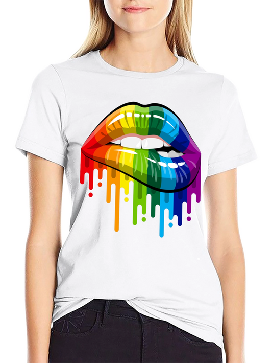 Rainbow Lips Drip Graphic Tee - Black