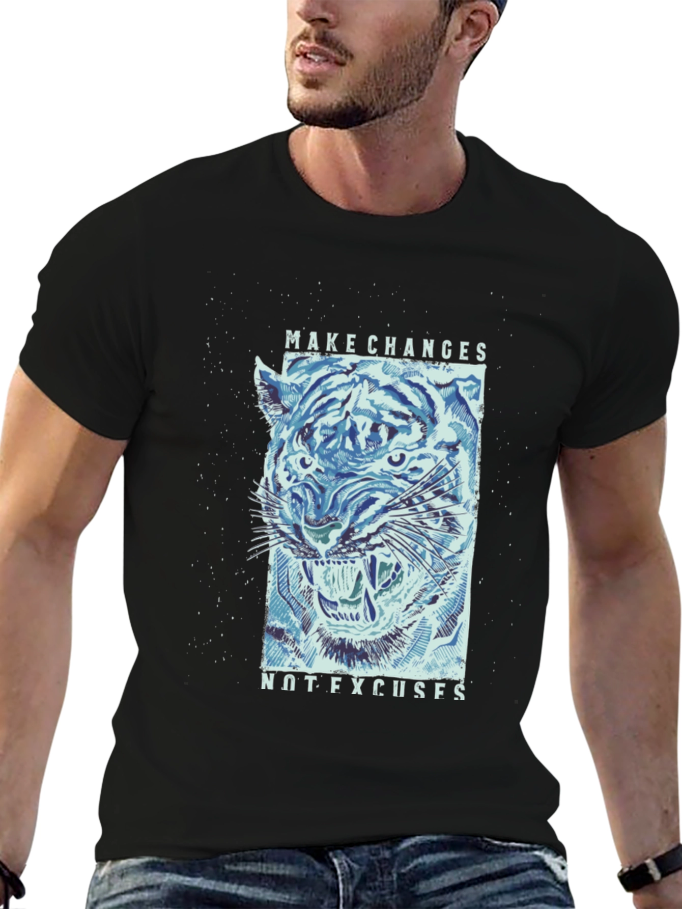Make Changes Tiger Graphic Tee - Mens Black T-Shirt