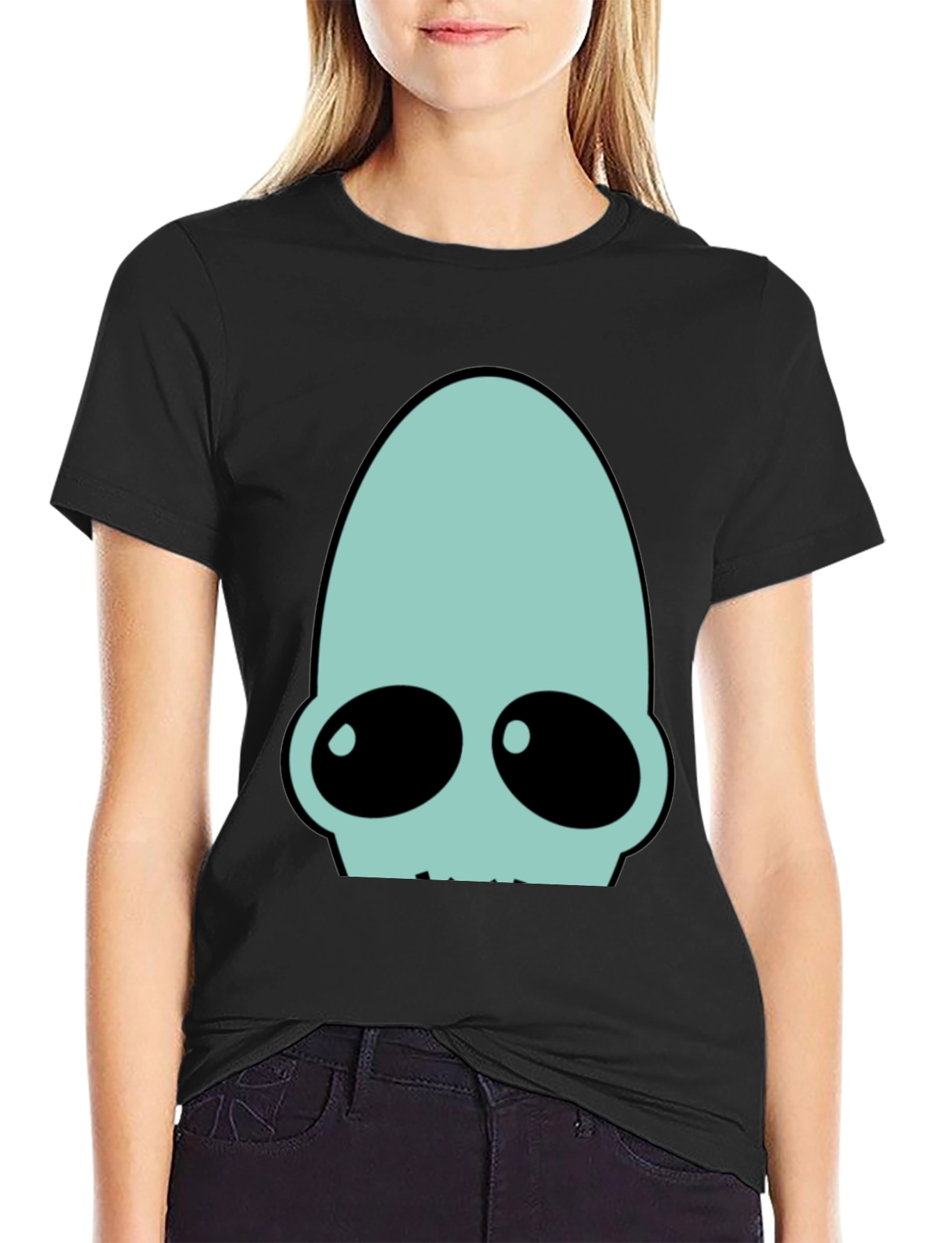 Futuristic Alien Head T-Shirt - Black Cotton Tee