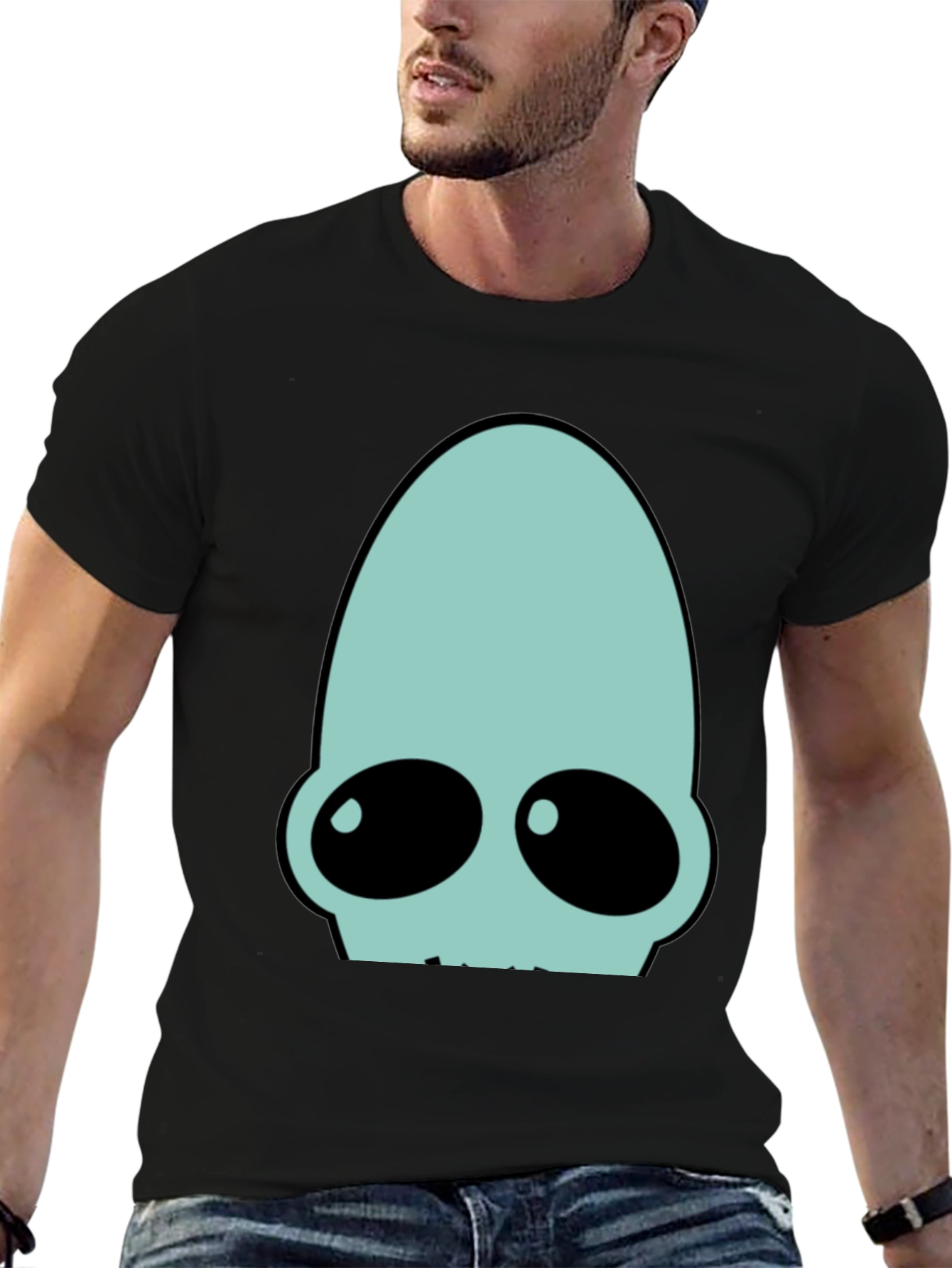 Futuristic Alien Head T-Shirt - Black Cotton Tee