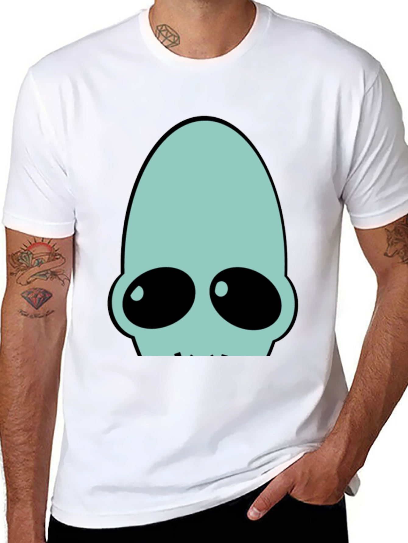 Futuristic Alien Head T-Shirt - Black Cotton Tee