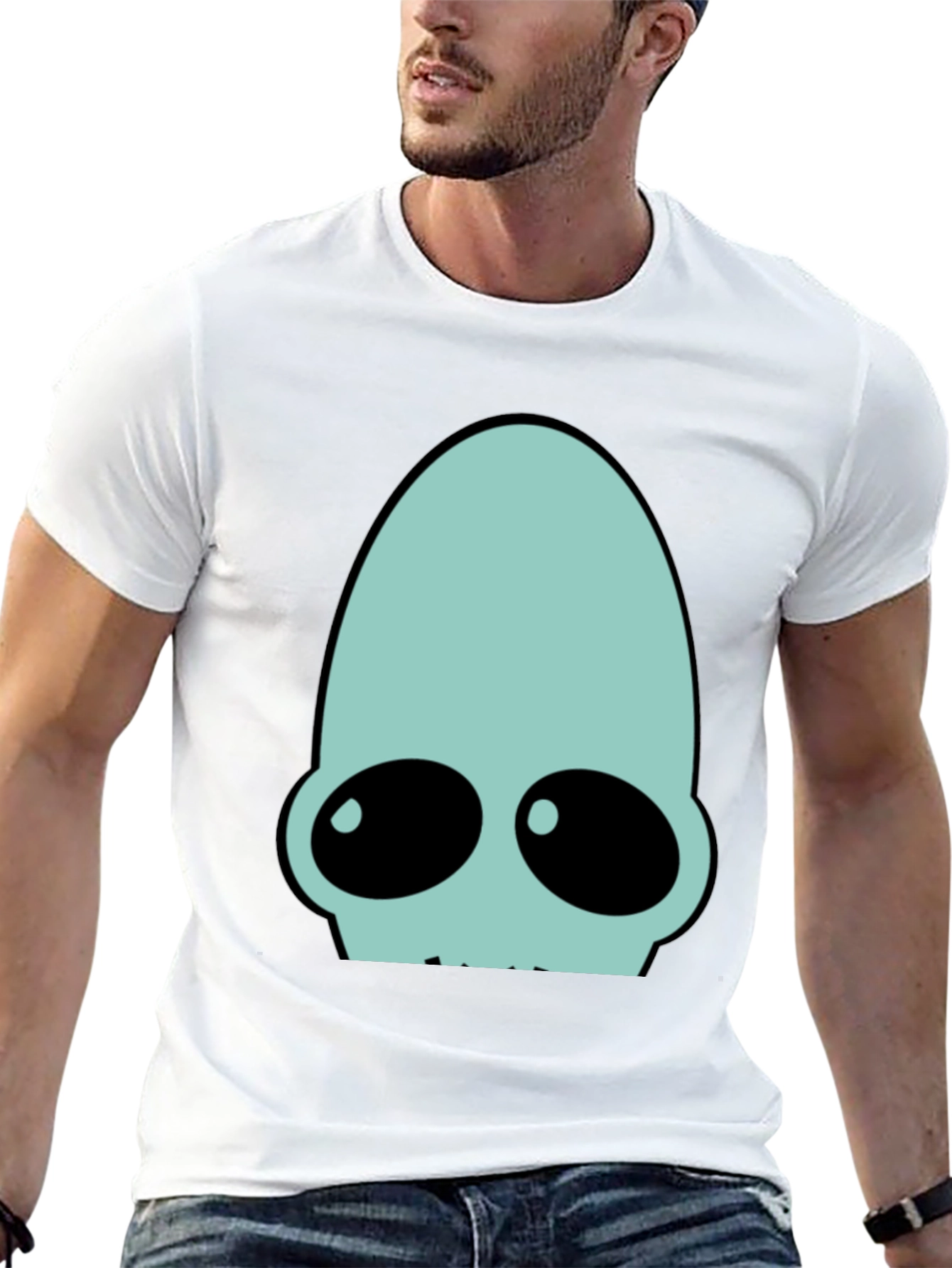Futuristic Alien Head T-Shirt - Black Cotton Tee