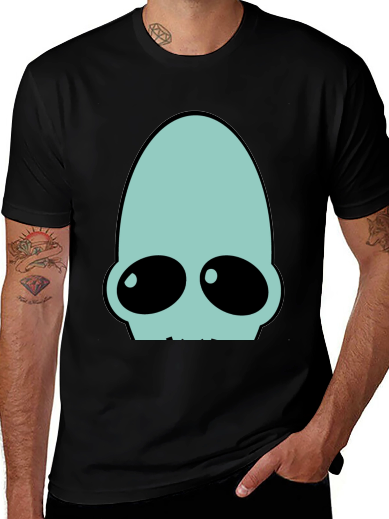 Futuristic Alien Head T-Shirt - Black Cotton Tee