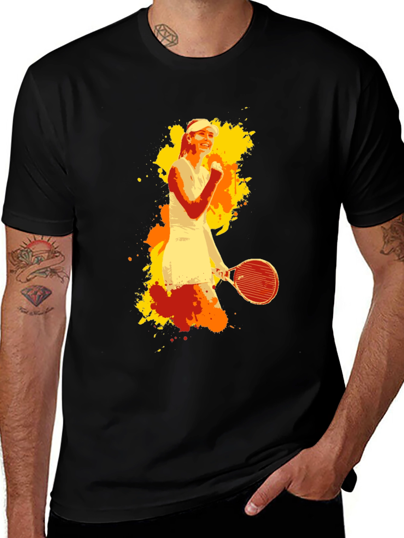 Tennis Player Graphic Tee - Mens Black T-Shirt