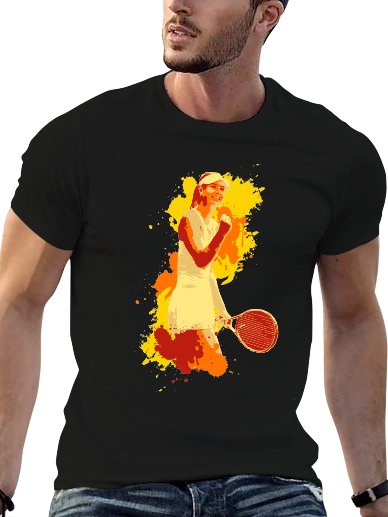Tennis Player Graphic Tee - Mens Black T-Shirt