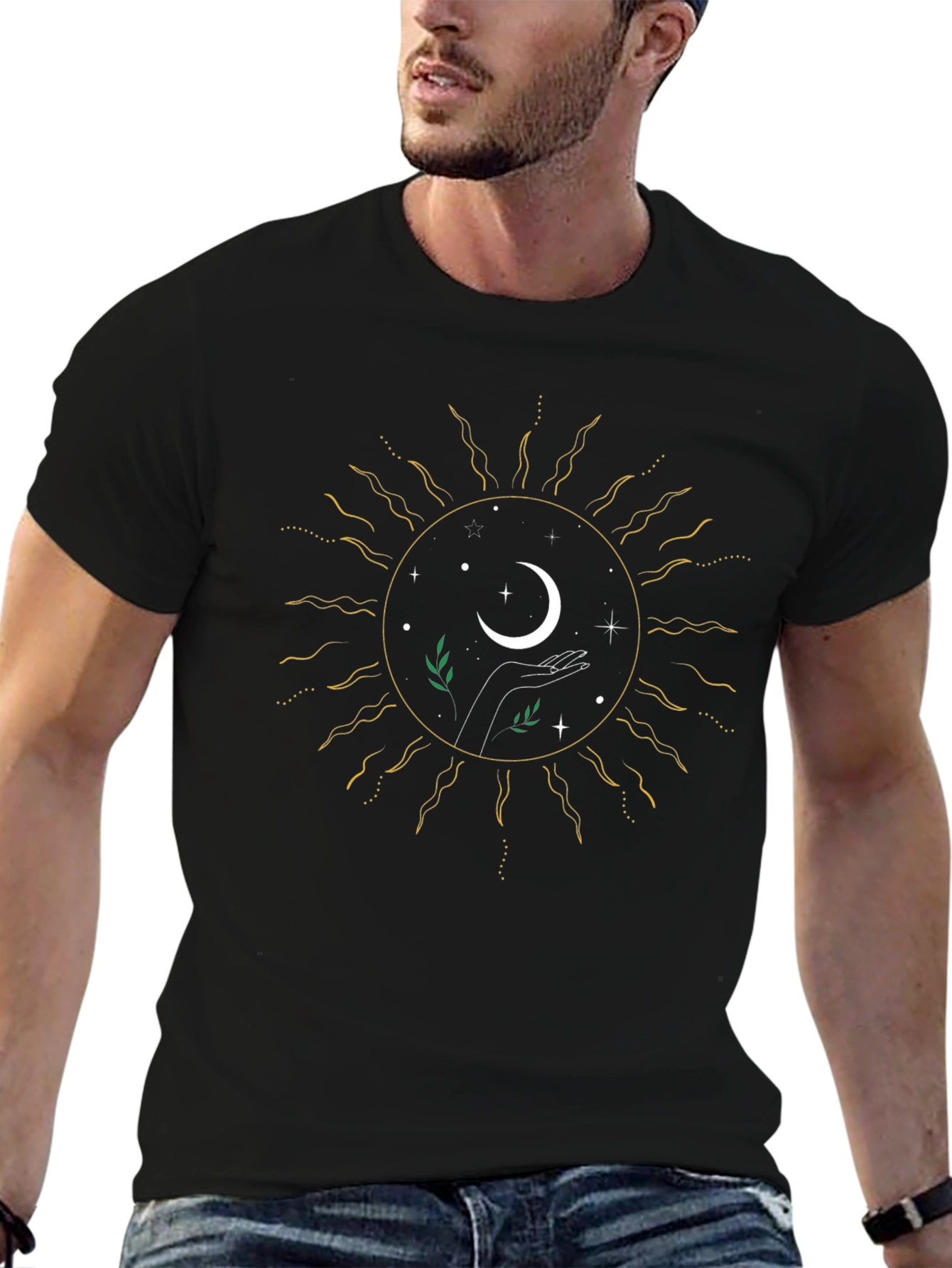 Celestial Sun & Moon Graphic Tee - Black