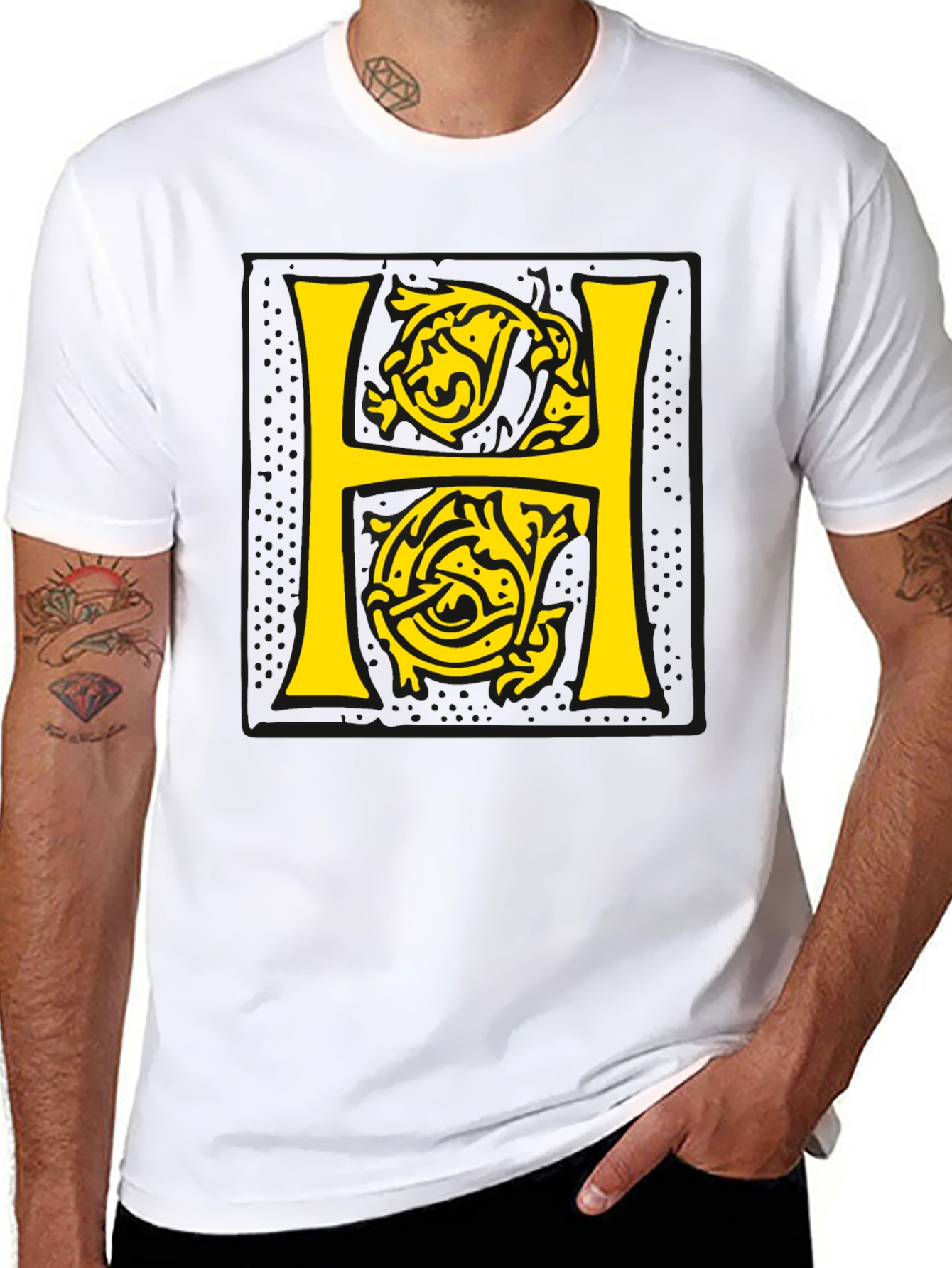 Letter H Graphic Print T-Shirt - Stylish Mens Tee