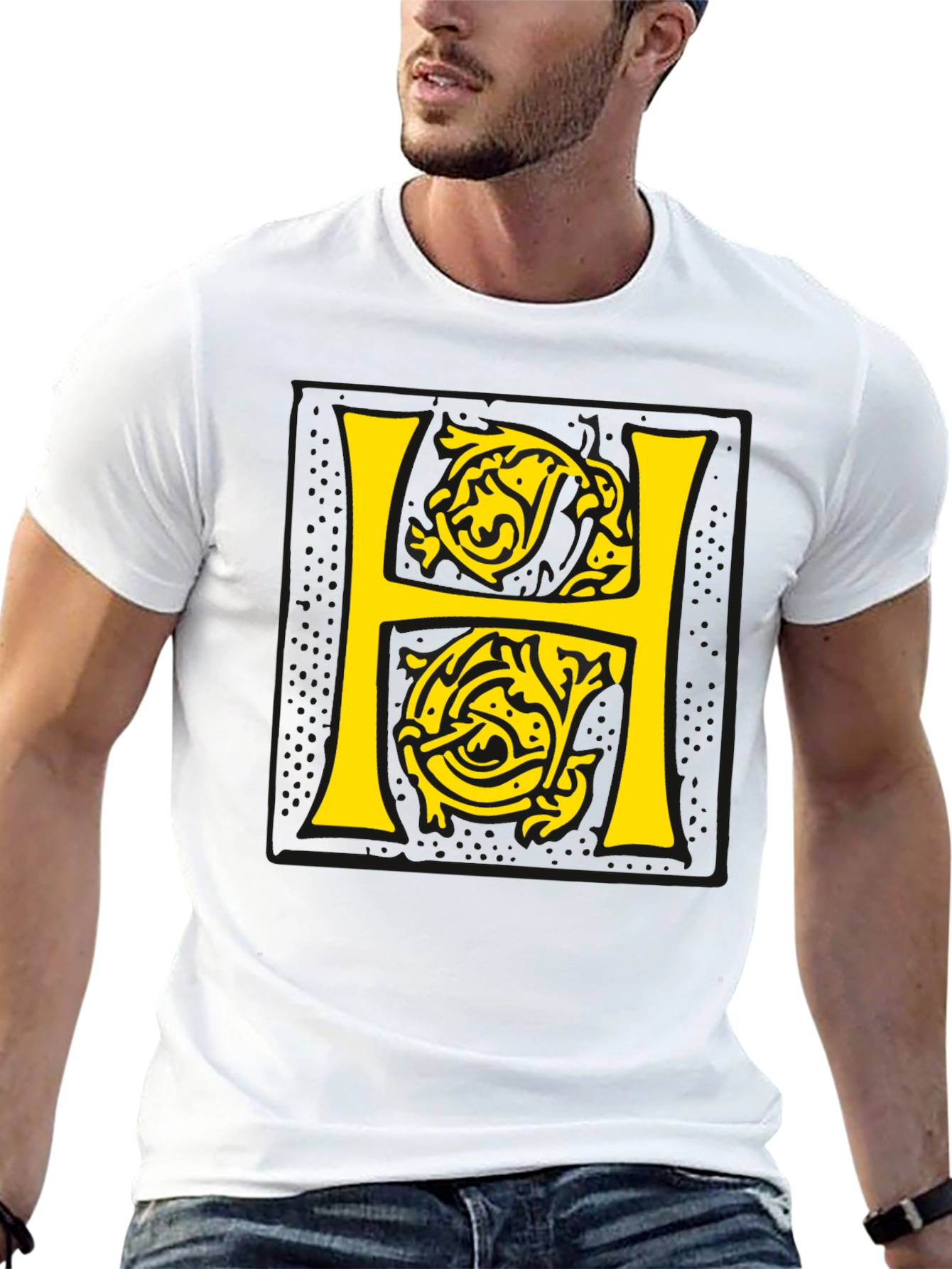 Letter H Graphic Print T-Shirt - Stylish Mens Tee
