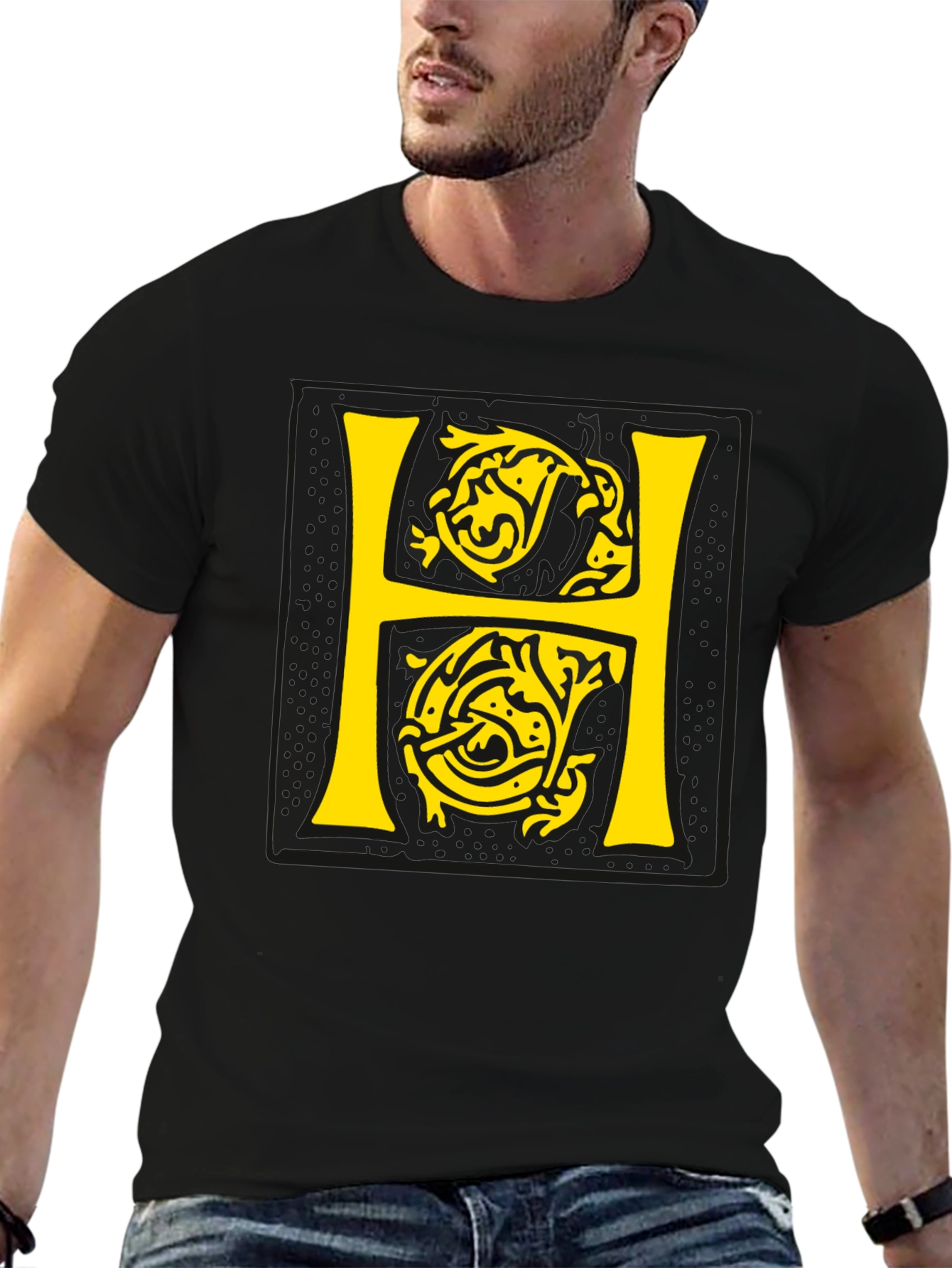 Letter H Graphic Print T-Shirt - Stylish Mens Tee